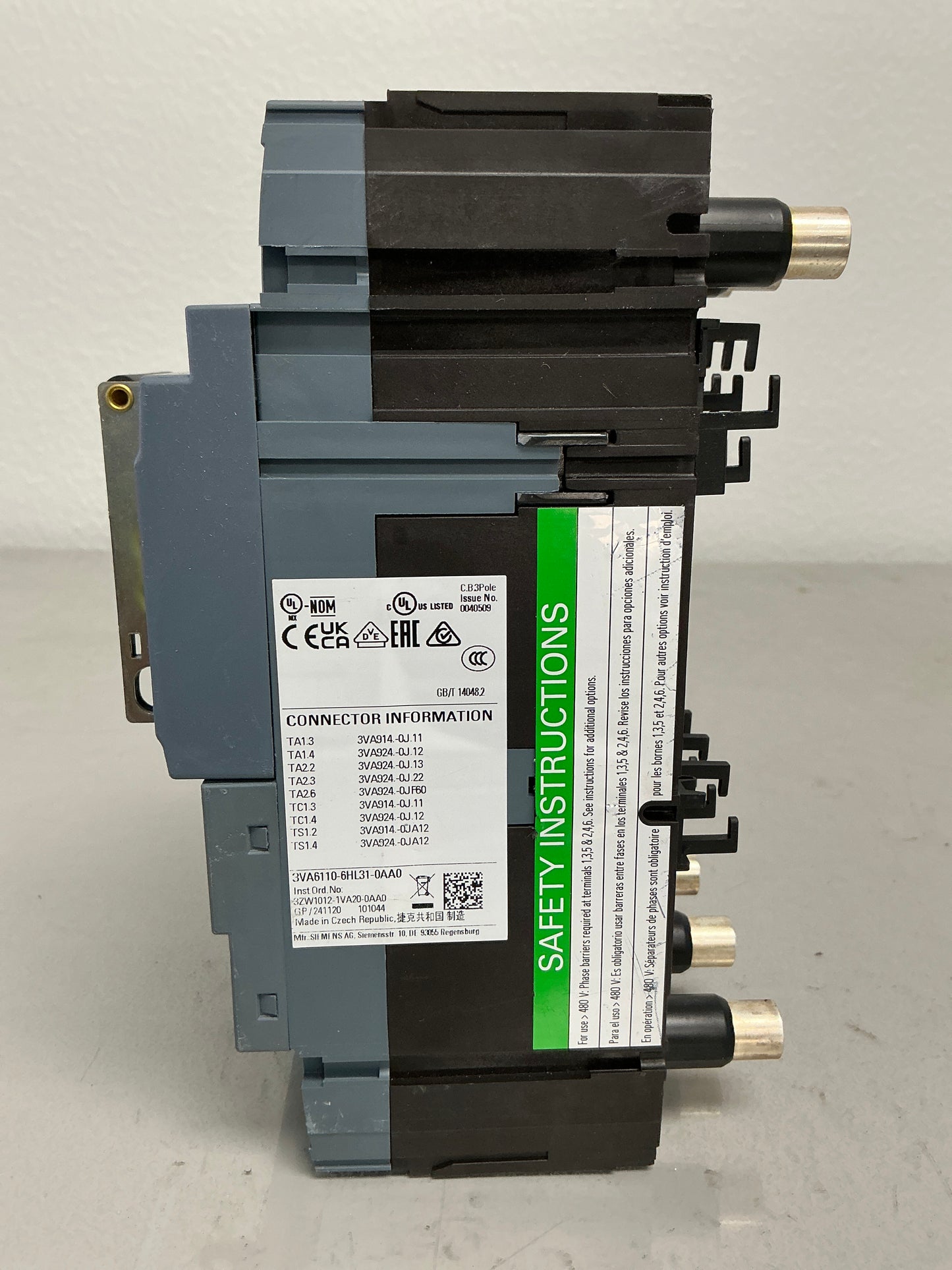 New Siemens 3VA6110-6HL31-0AA0 100 Amps, 3 Pole