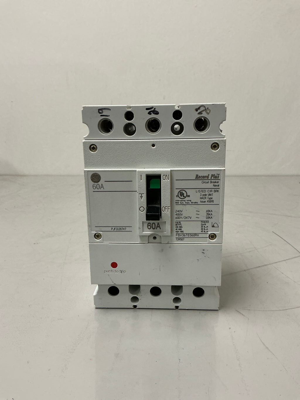 Used GE FBV36TE060 RV 3Pole, 60 Amps , 600 Volts Circuit Breaker