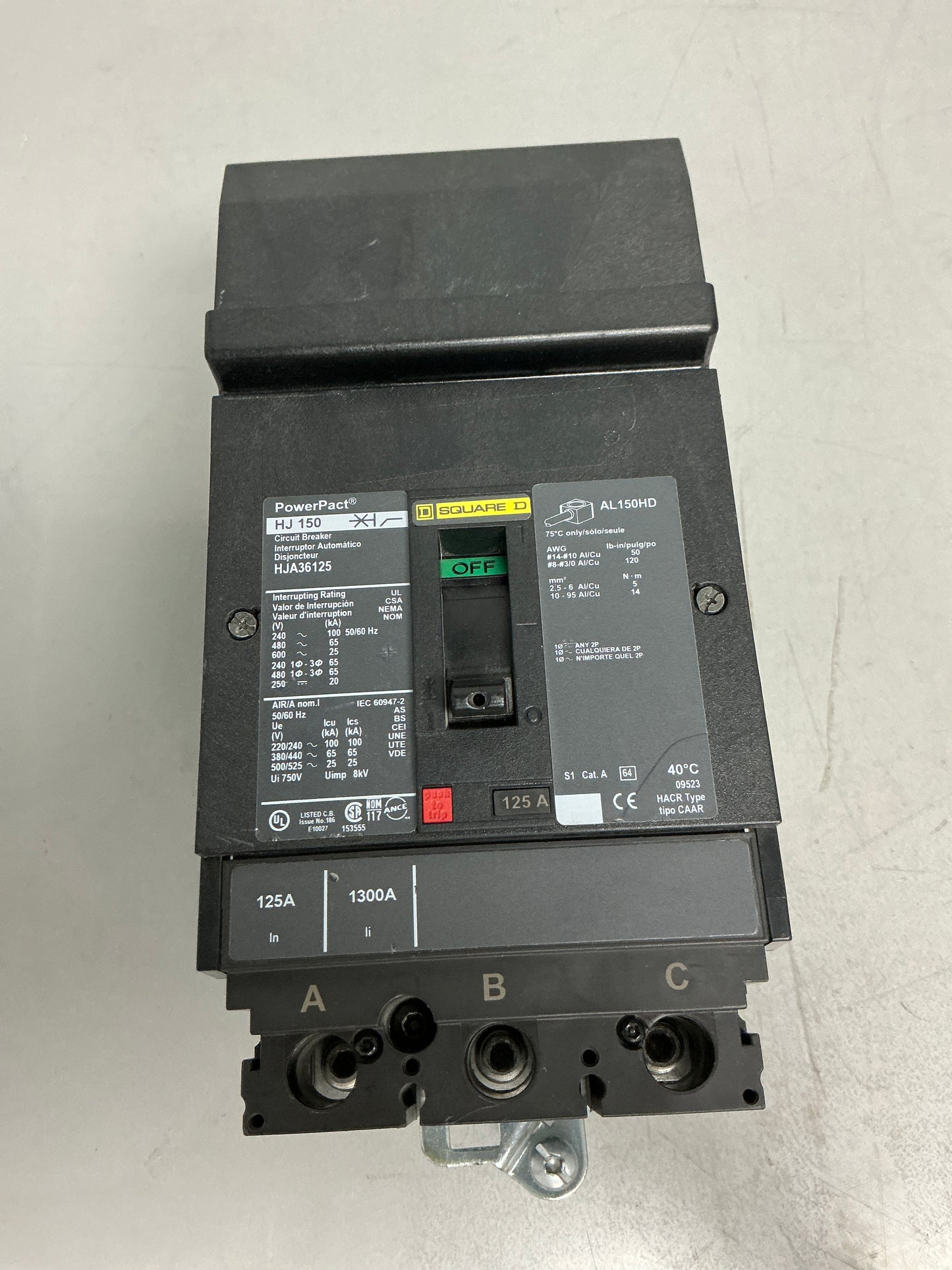 Used Square D HJA36125 3 Pole, 125 Amps
