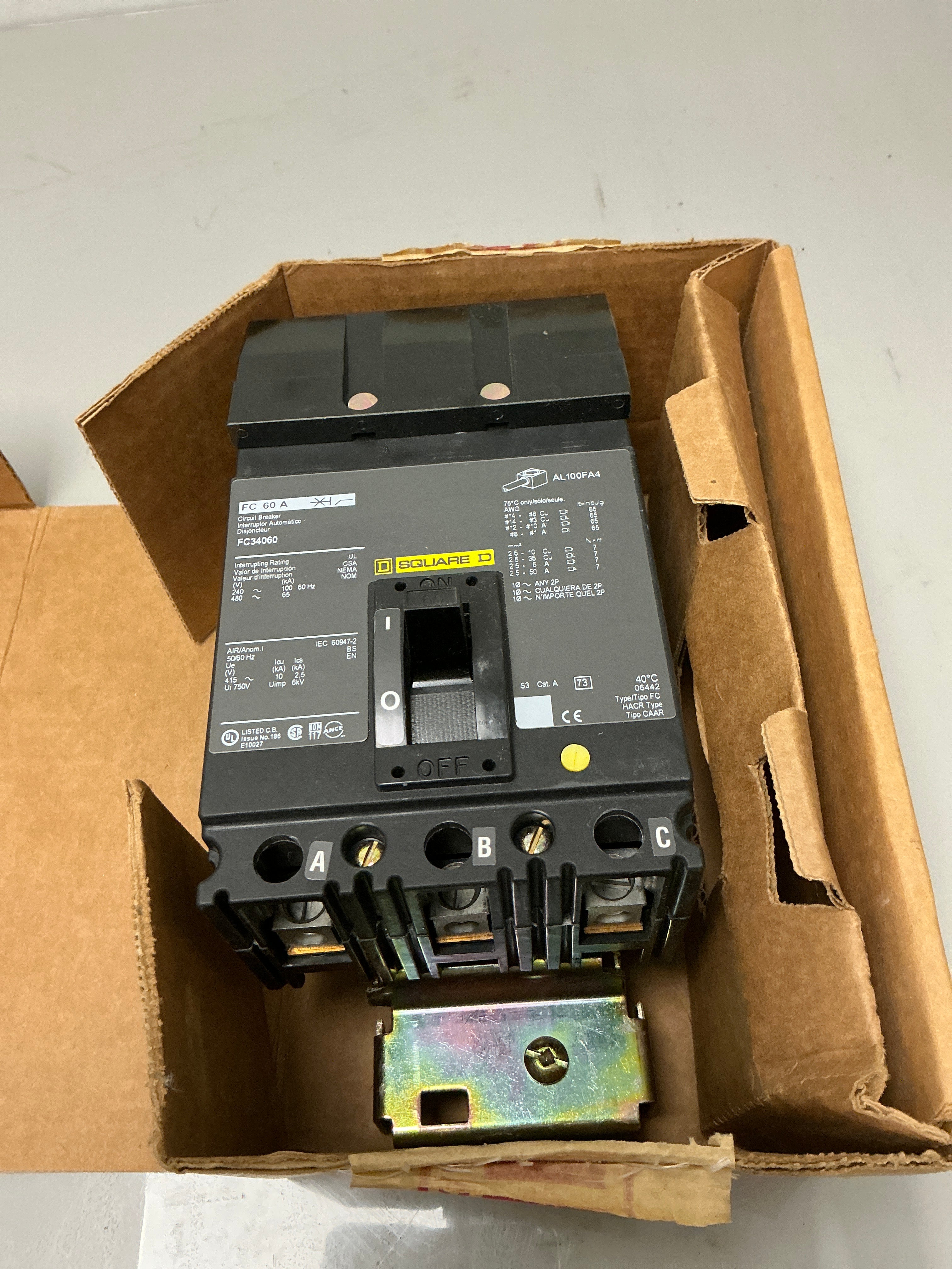 New Square D FC34060 3 Pole, 60 Amps, 480 Volts Circuit Breaker
