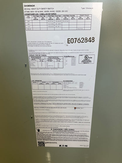 New Cutler Hammer DH365NGK Disconnect 400 Amp 600 Volt Fusible Indoor