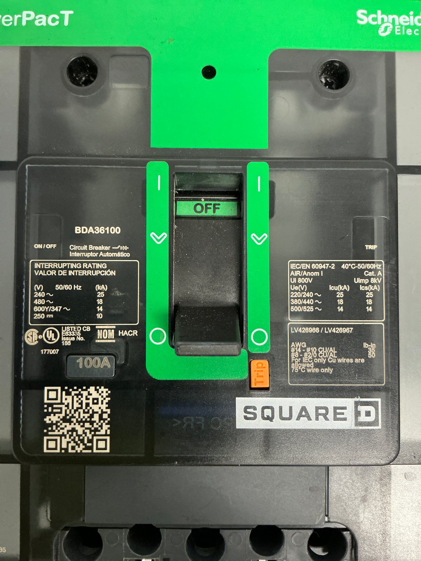 New Square D BDA36100 3 Pole, 100 Amps, 600 Volts