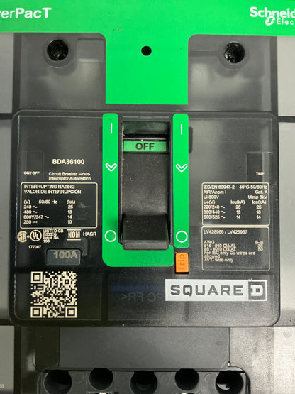New Square D BDA36100 3 Pole, 100 Amps, 600 Volts