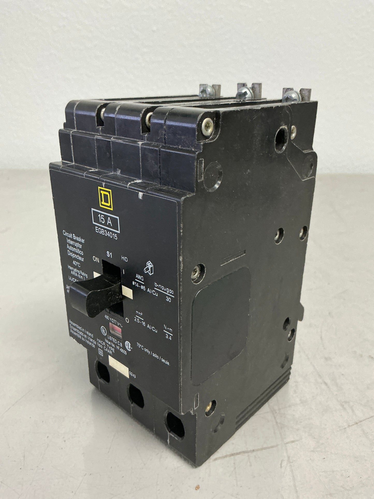 Used Square D EGB34015 3 Pole, 15 Amps, 480 Volts