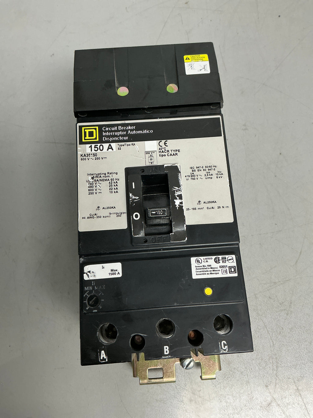 Used Square D KA36150 3 Pole, 150 Amps, 600 Volts Circuit Breaker