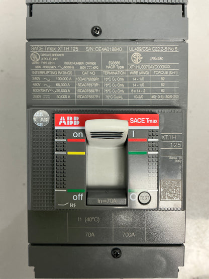 New ABB XT1HU3070AYD000XXX 70 Amps, 3 Poles, Breaker