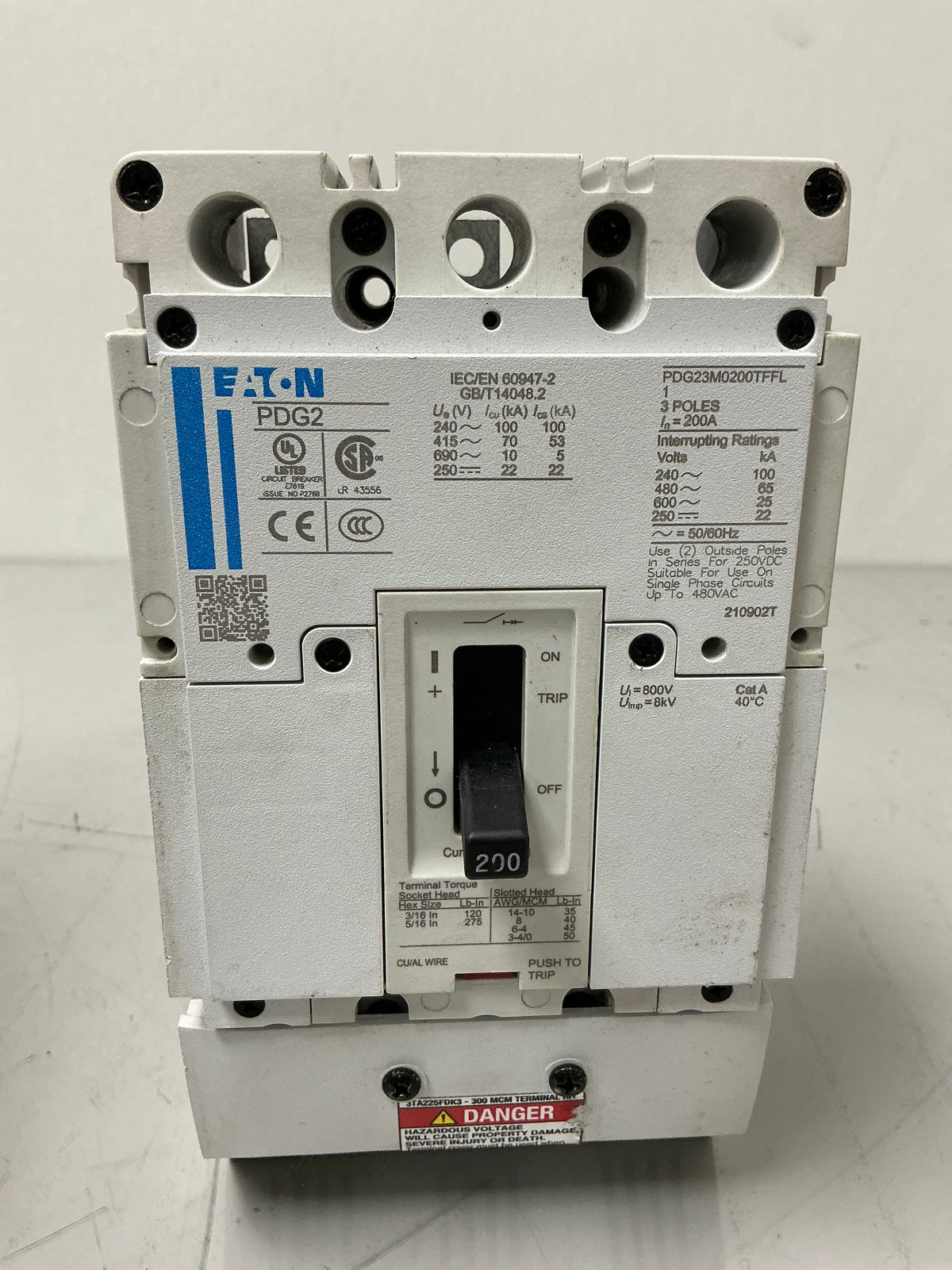 New Eaton PDG23M0200TFFL 3 Pole, 200 Amps, 600 Volts Circuit Breaker