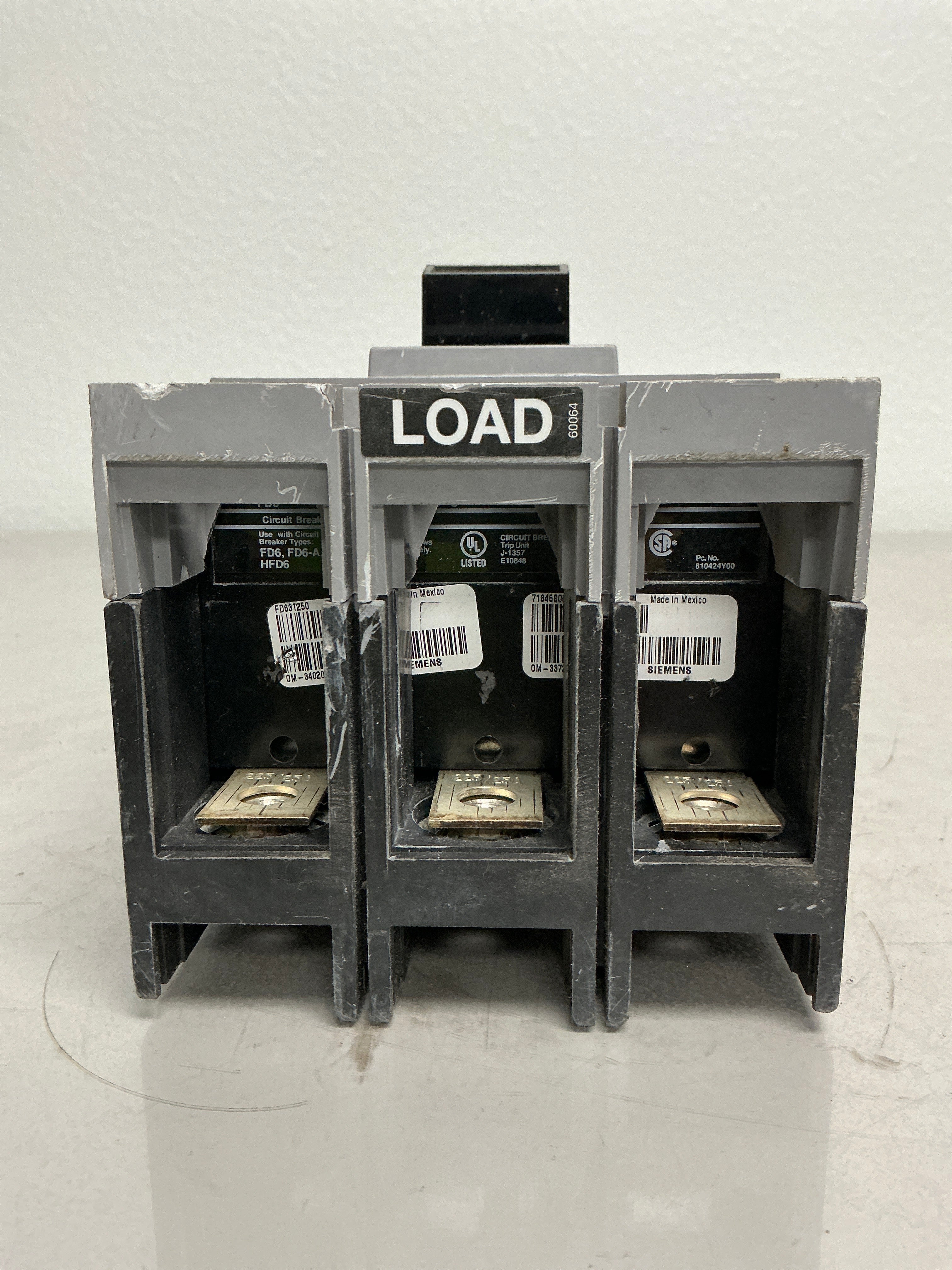 Used Siemens HFD63B250 3 Pole,  250 Amps, 480 Volts