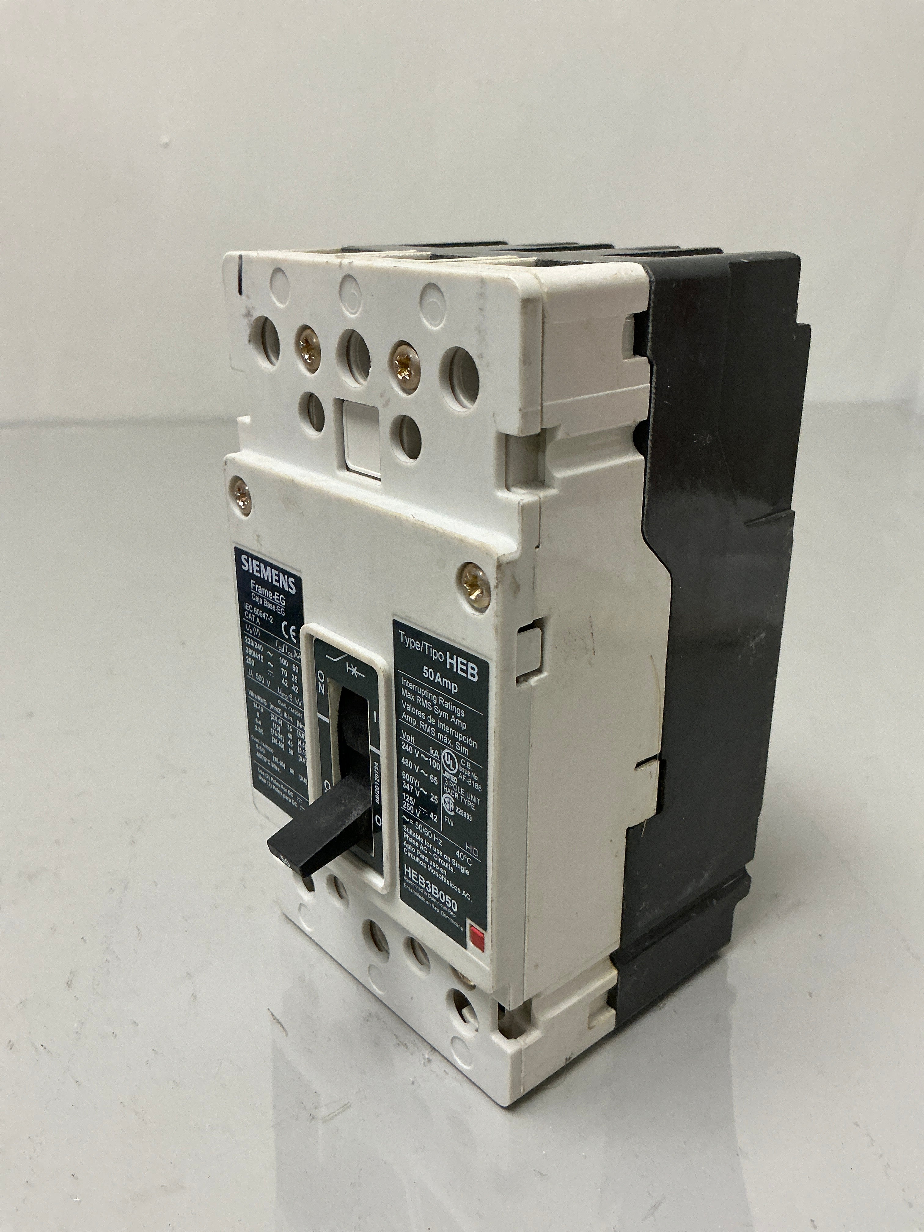 Used Siemens HEB3B050 3 Pole, 50 Amps,  240 Volts Circuit Breaker