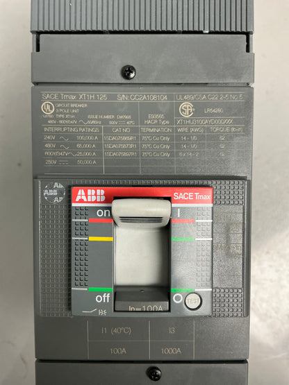 New ABB XT1HU3100AYD000XXX 100 Amps, 3 Poles, Breaker