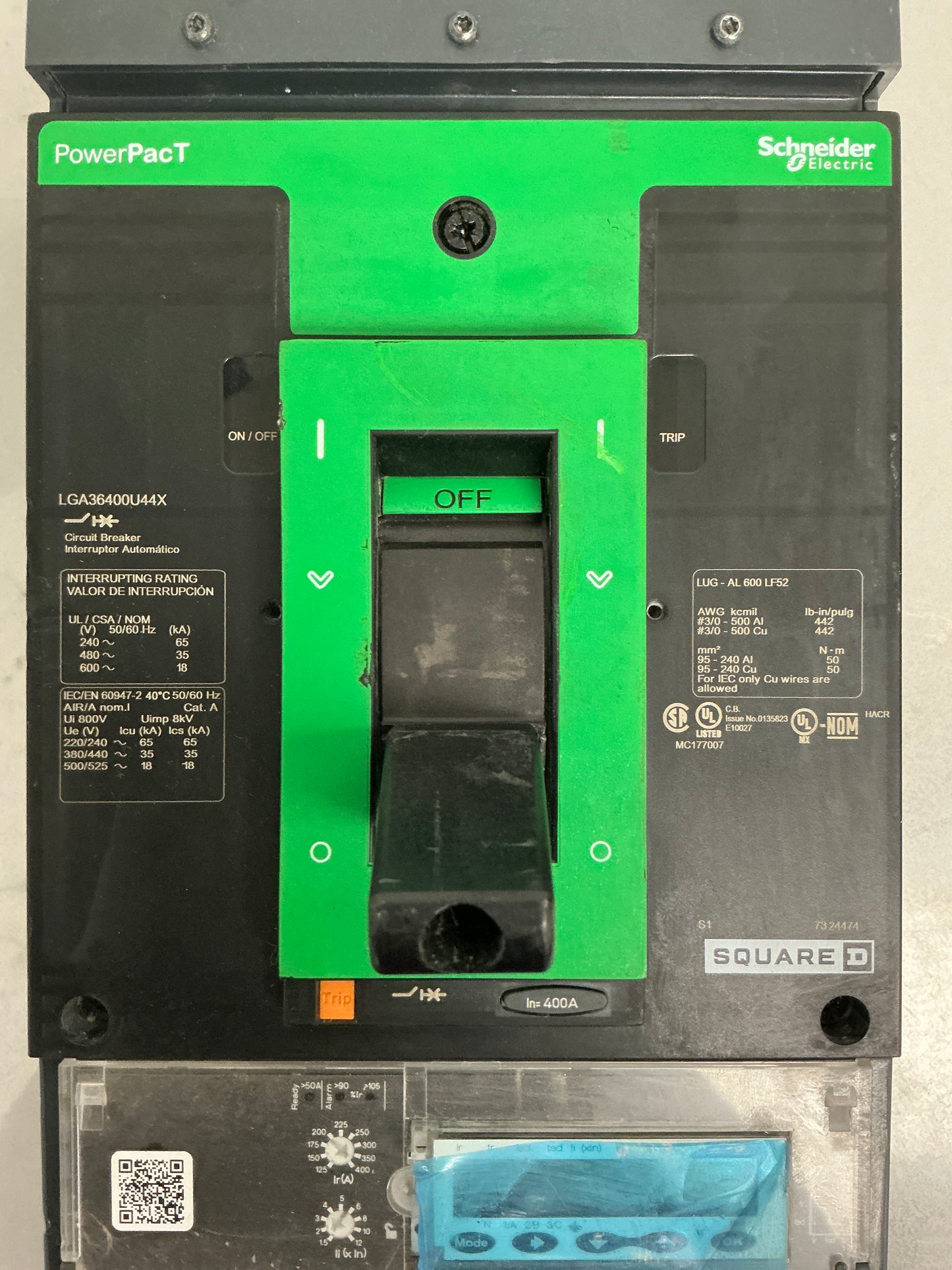 Used Square D LGA36400U44X 3 Pole, 400 Amps, 600 Volts