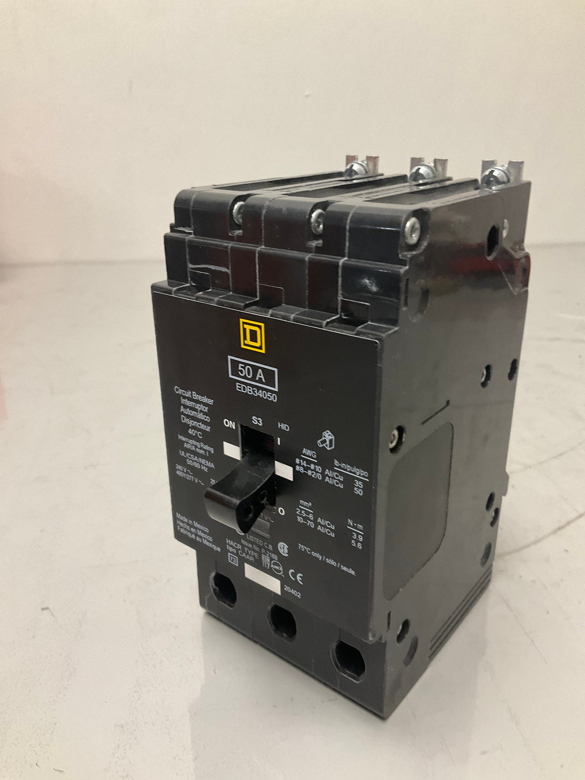 New Square D EDB34050 3 Pole, 50 Amps, 480 Volts Circuit Breaker