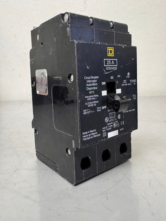 Used Square D EDB34025 25 Amp, 3 Pole, 480 Volt Breaker