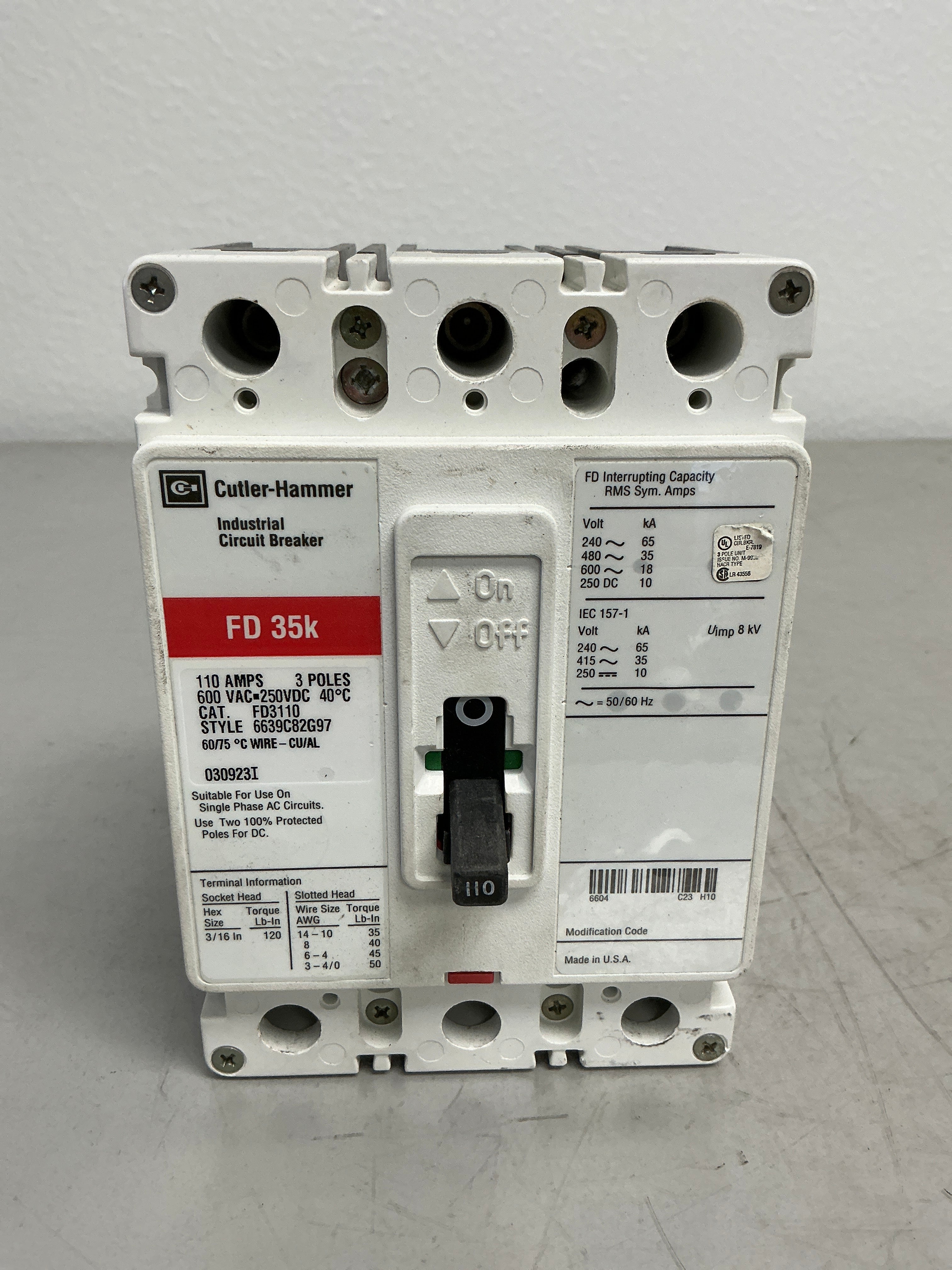 Used FD3110 3 Pole, 110 Amps, 600 Volts
