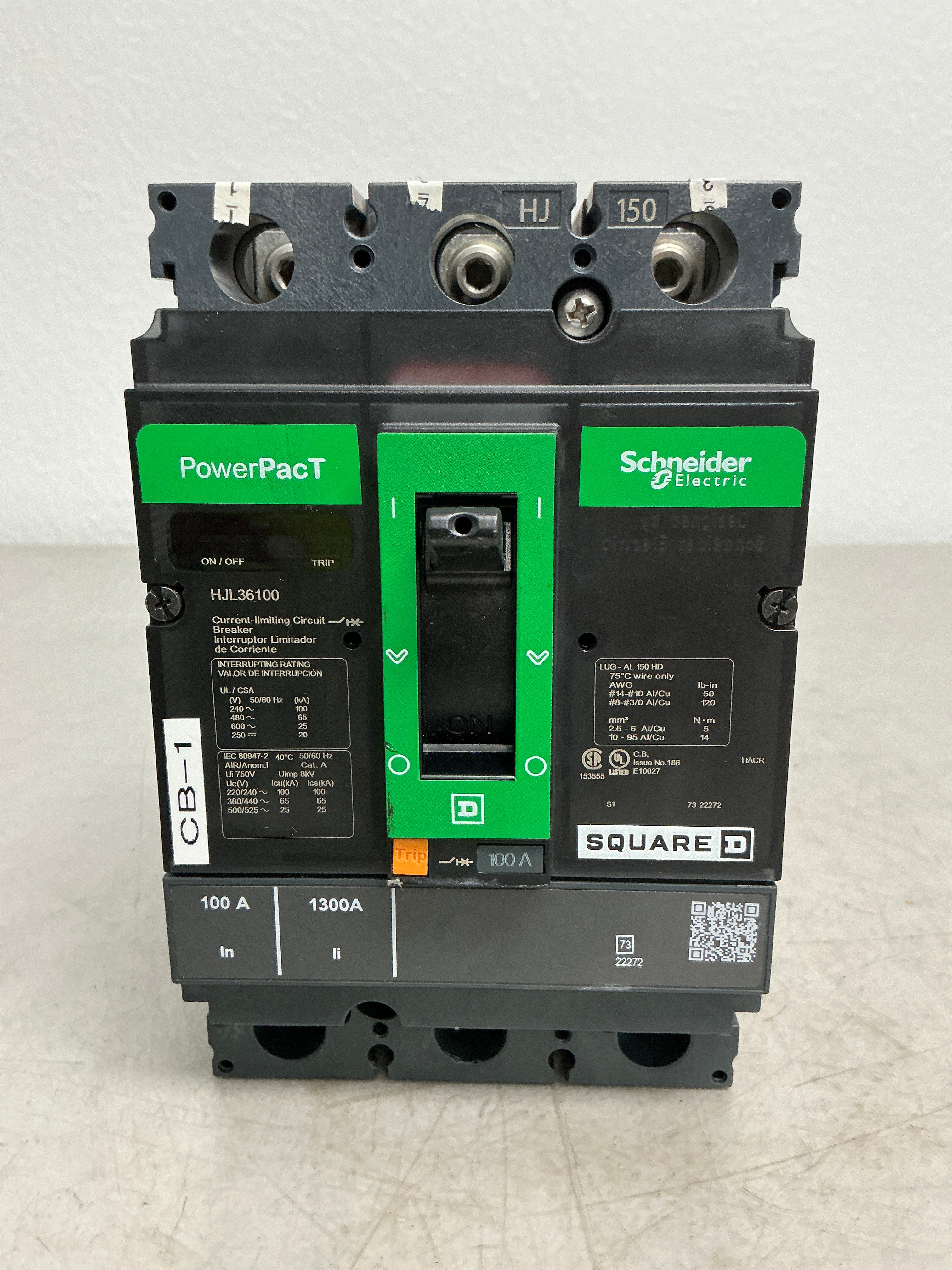 Used Square D HJL36100 3 Pole, 100 Amps, Circuit Breaker