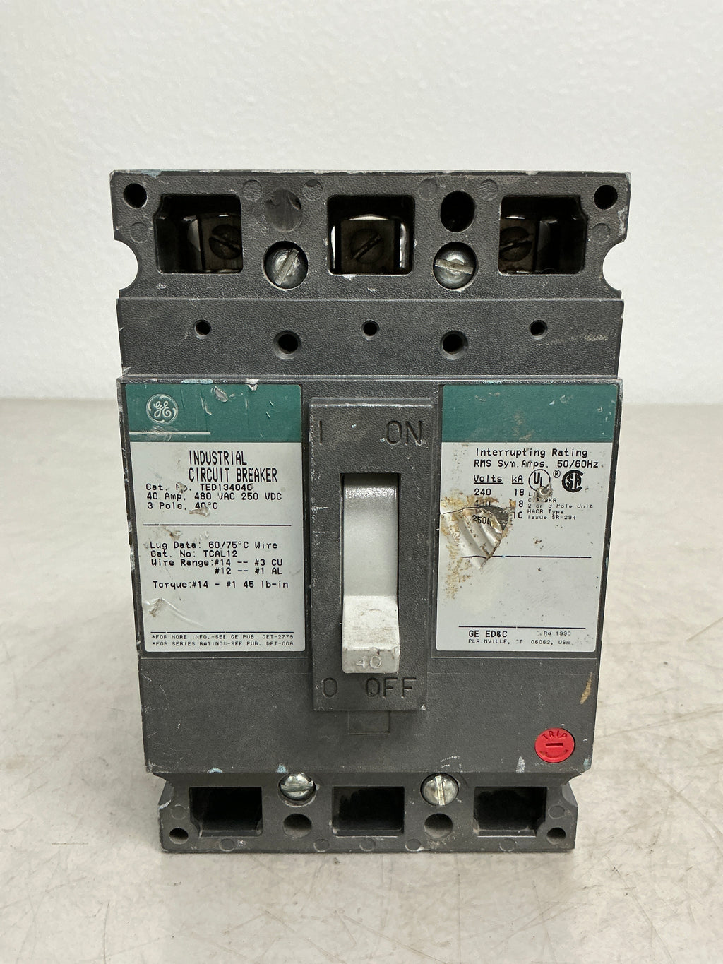 Used TED134040 3 Pole, 40 Amps, 480 Volts Circuit Breaker