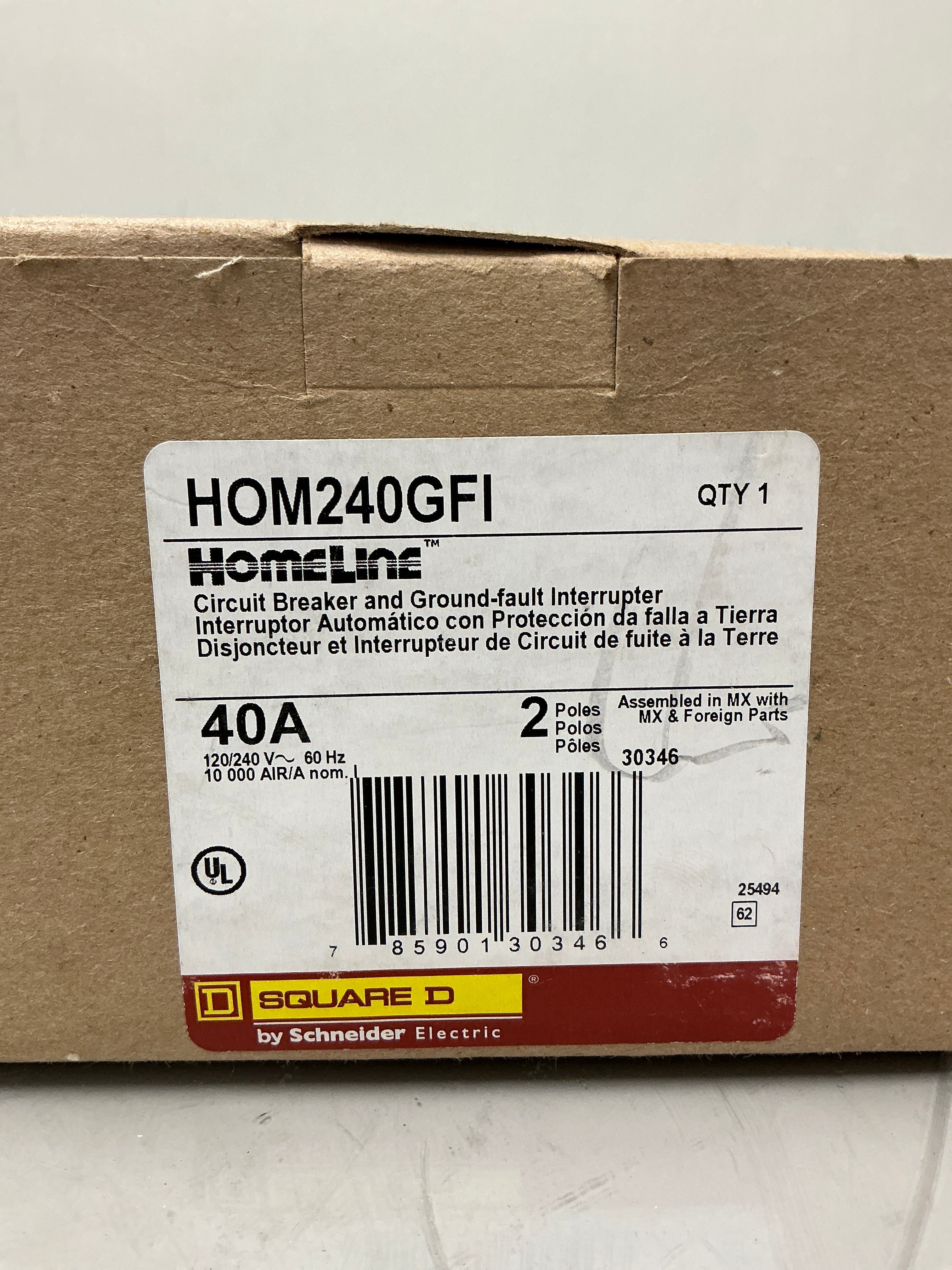 New Square D HOM240GFI 2 Pole, 40 Amps, 240 Volts Circuit Breaker