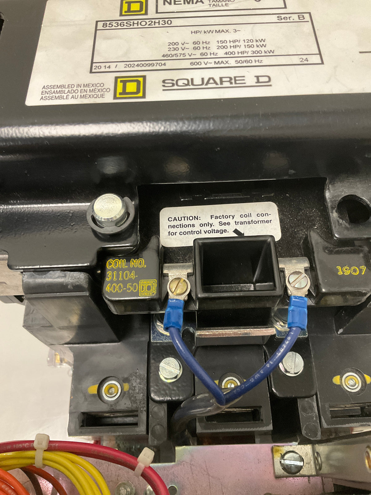 New Take Out Square D Motor Started 8536SHO2H30 NEMA Size 6, 600 Volts, 31104-400-50