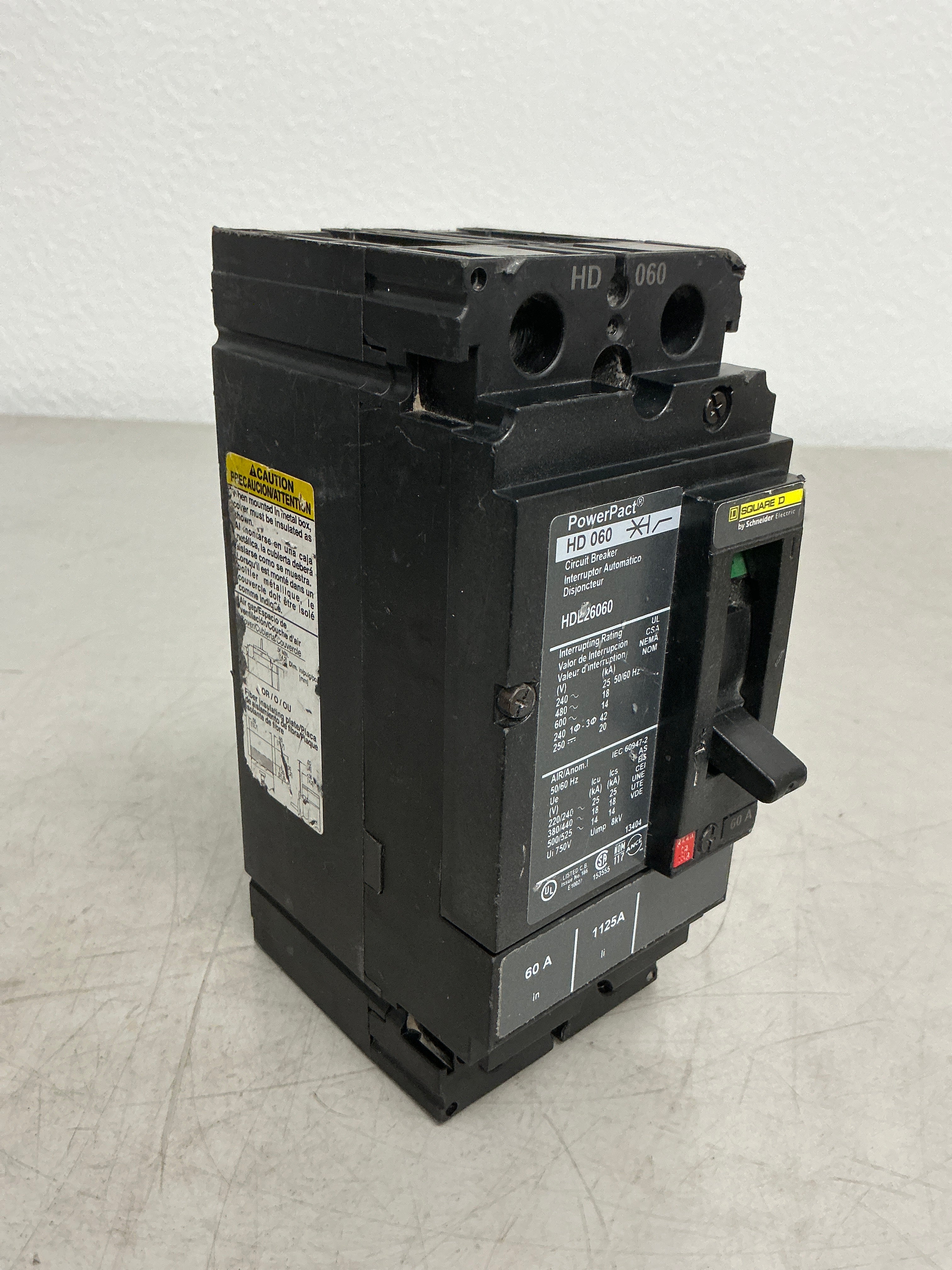 Used Square D HDL26060 2 Pole, 60 Amps, 600 Volts