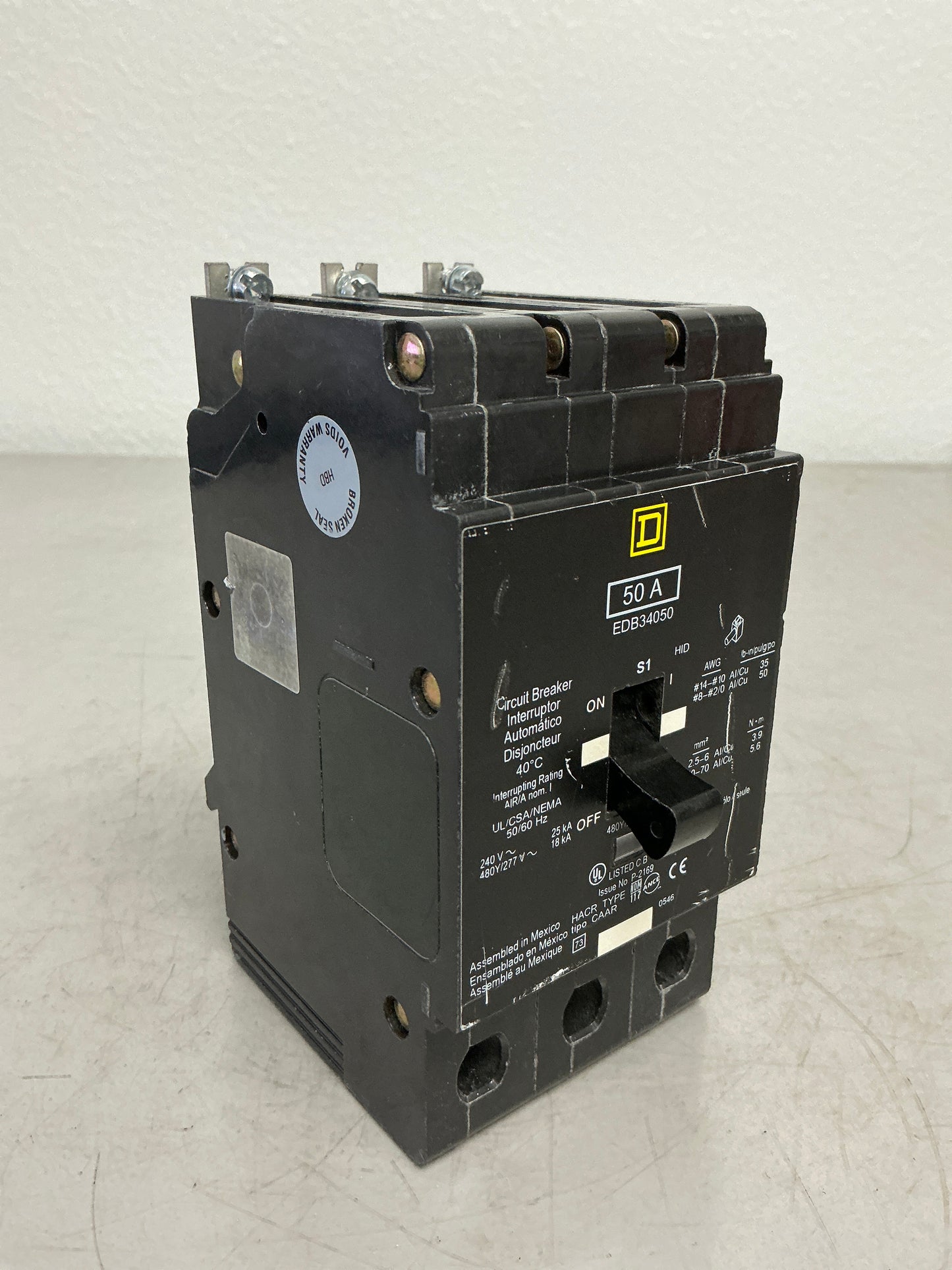 Used Square D EDB34050 3 Pole, 50 Amps, 480 Volts