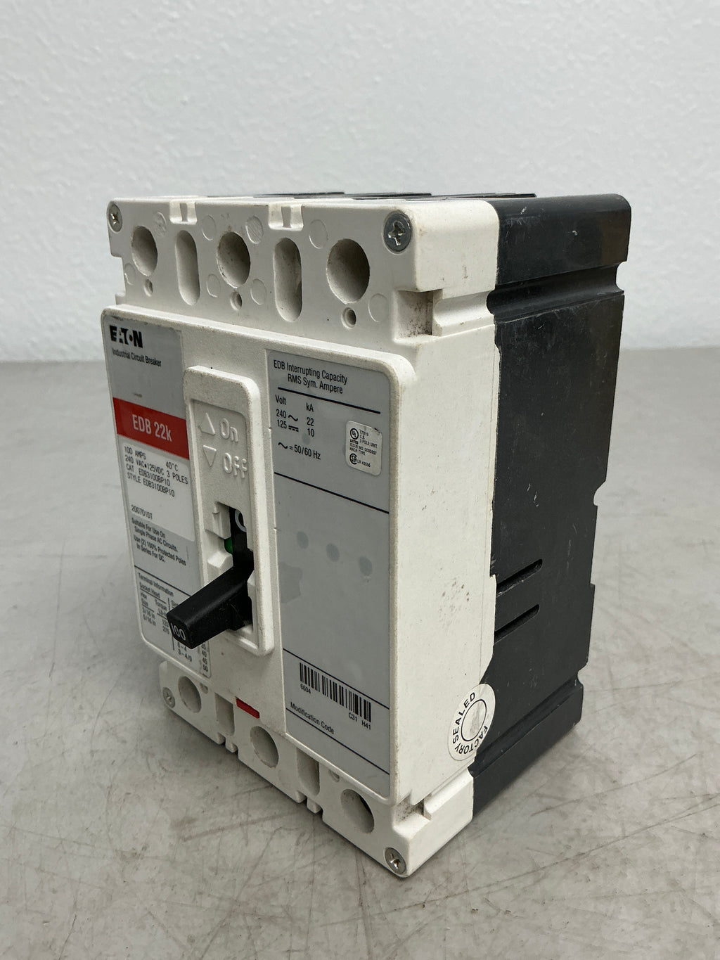 Used Eaton EDB3100BP10 3 Pole, 100 Amps, 240 Volts Circuit Breaker