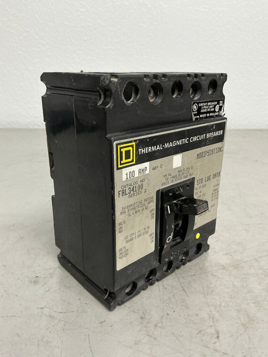 Used Square D FAL34100 3 Pole, 100 Amps Circuit Breaker