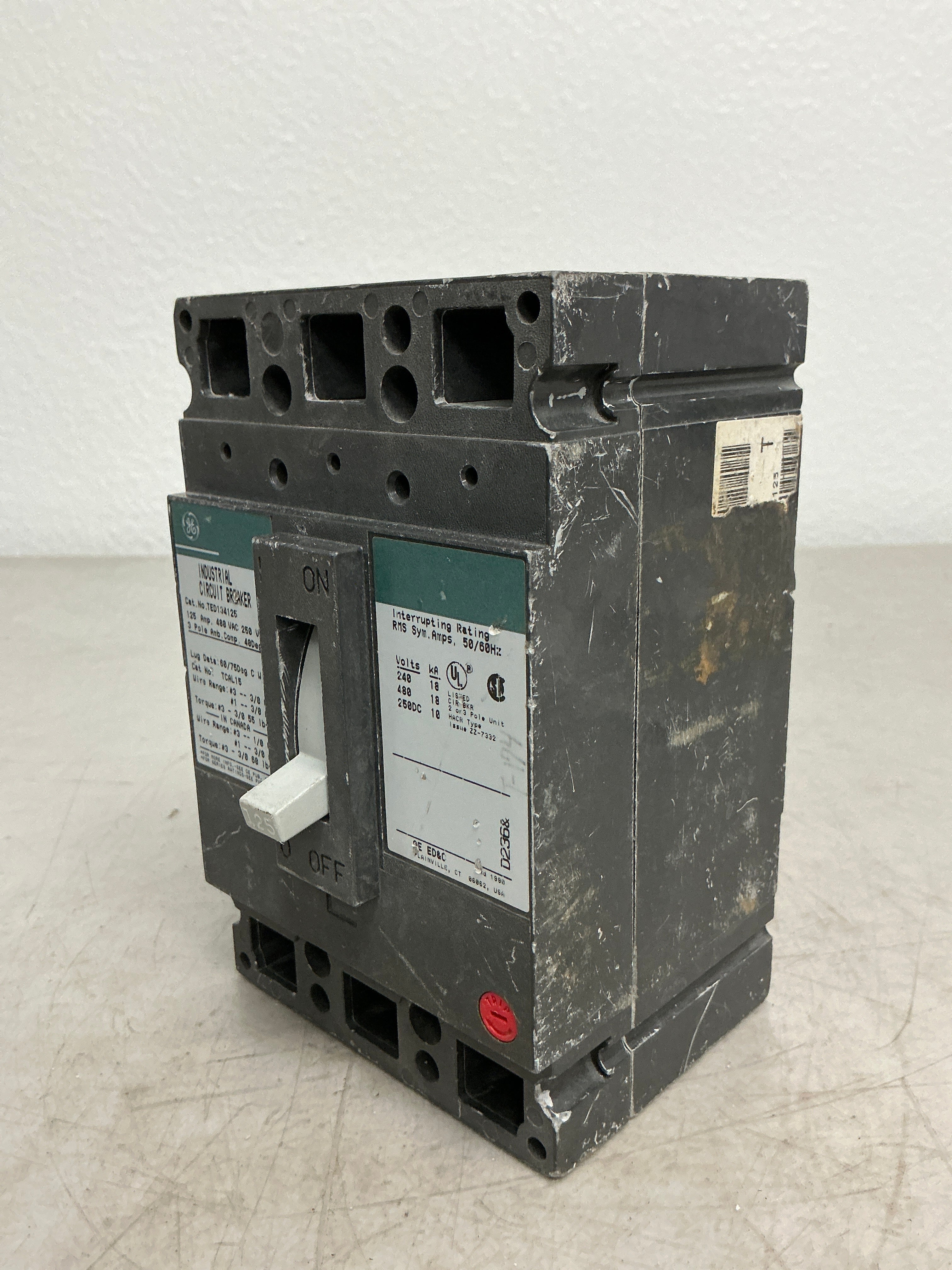 Used TED134125 3 Pole, 125 Amps, 480 Volts Circuit Breaker