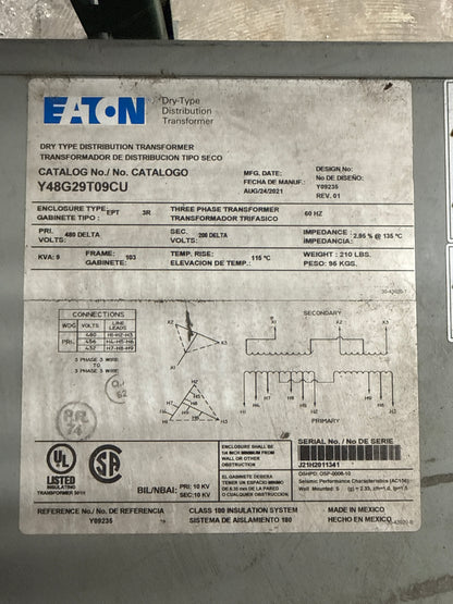 Used 9 KVA Transformer, Primary 480, Seconday 208 Volts, 3R, Outdoor, 3 Phase (item#t10)