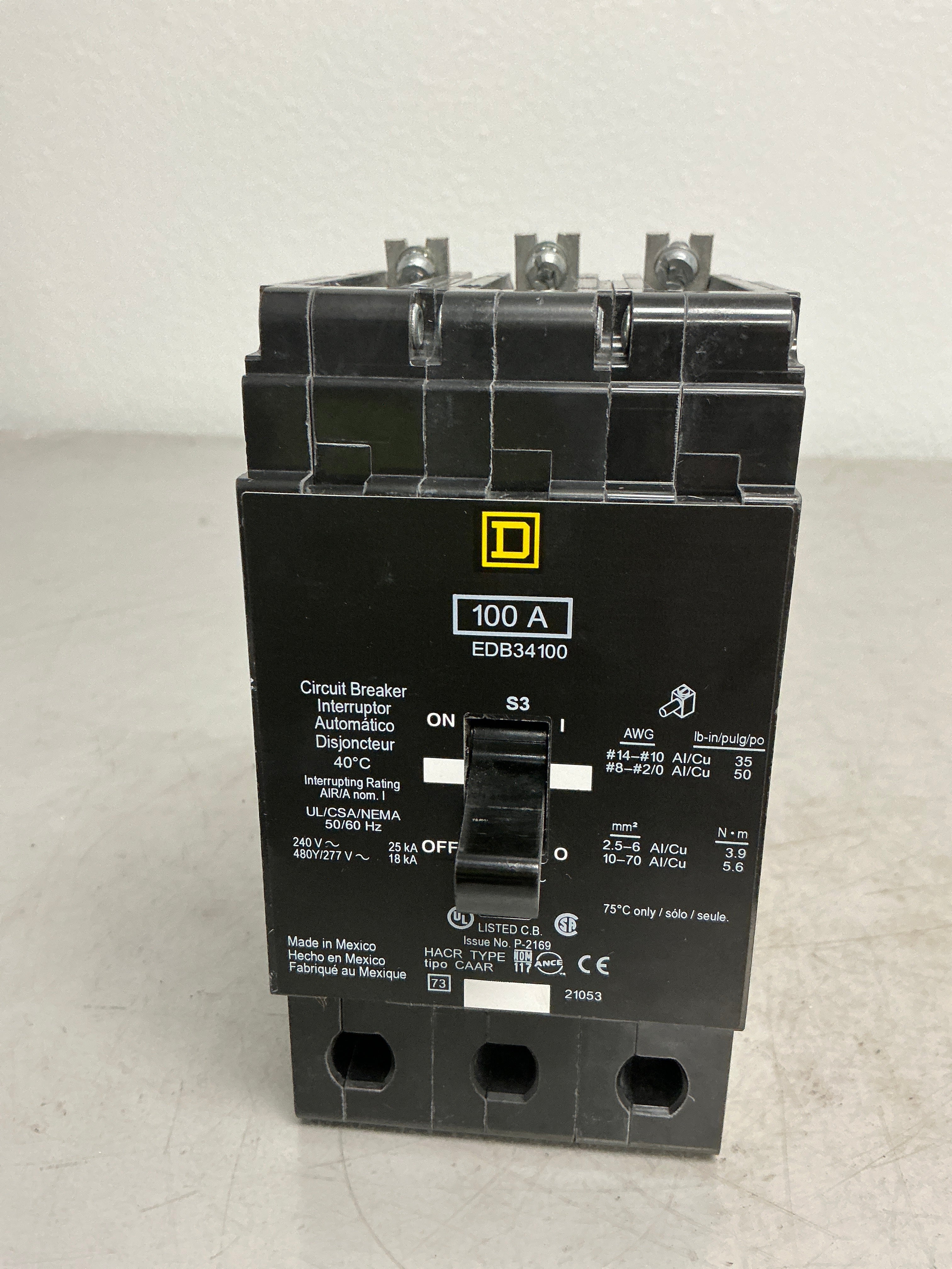 New Square D EDB34100 3 Pole, 100 Amps, 480 Volts