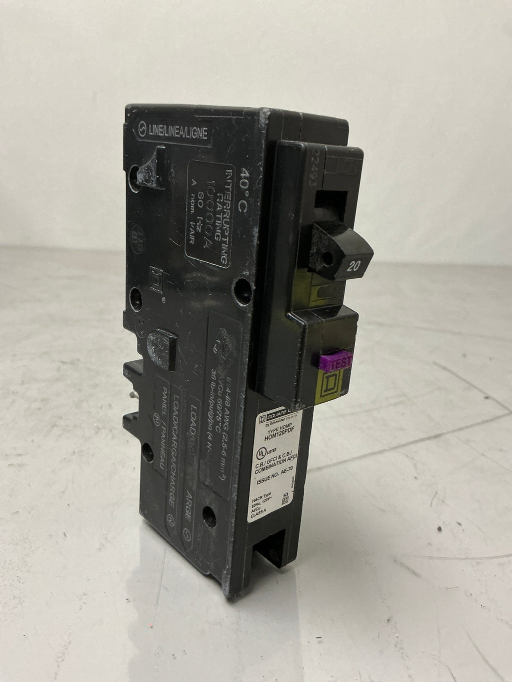 Used Square D HOM120PDF 1 Pole, 20 Amps, 120 Volts Circuit Breaker