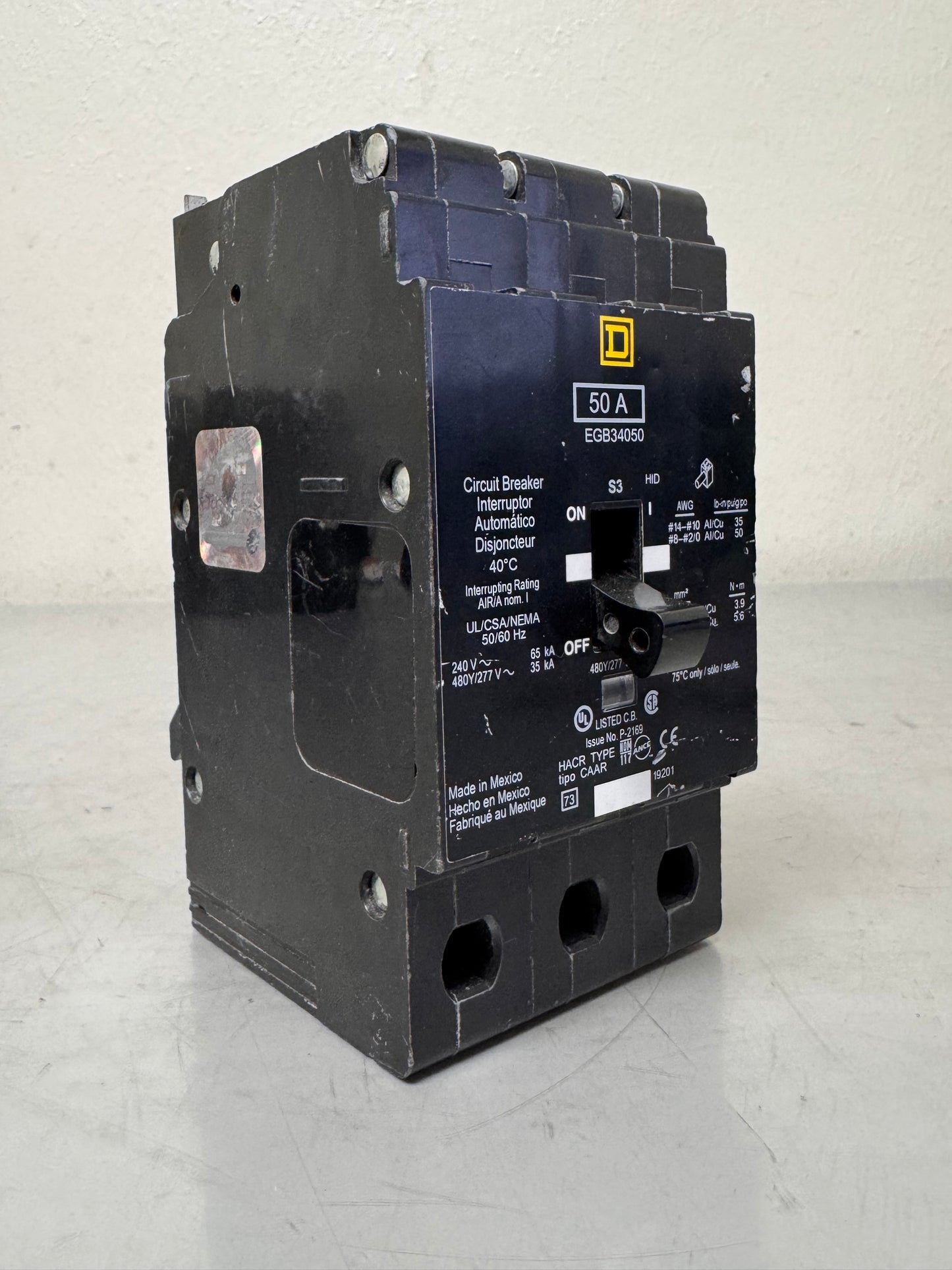 Used Square D EGB34050 50 Amp, 3 Pole, 480 Volt Breaker