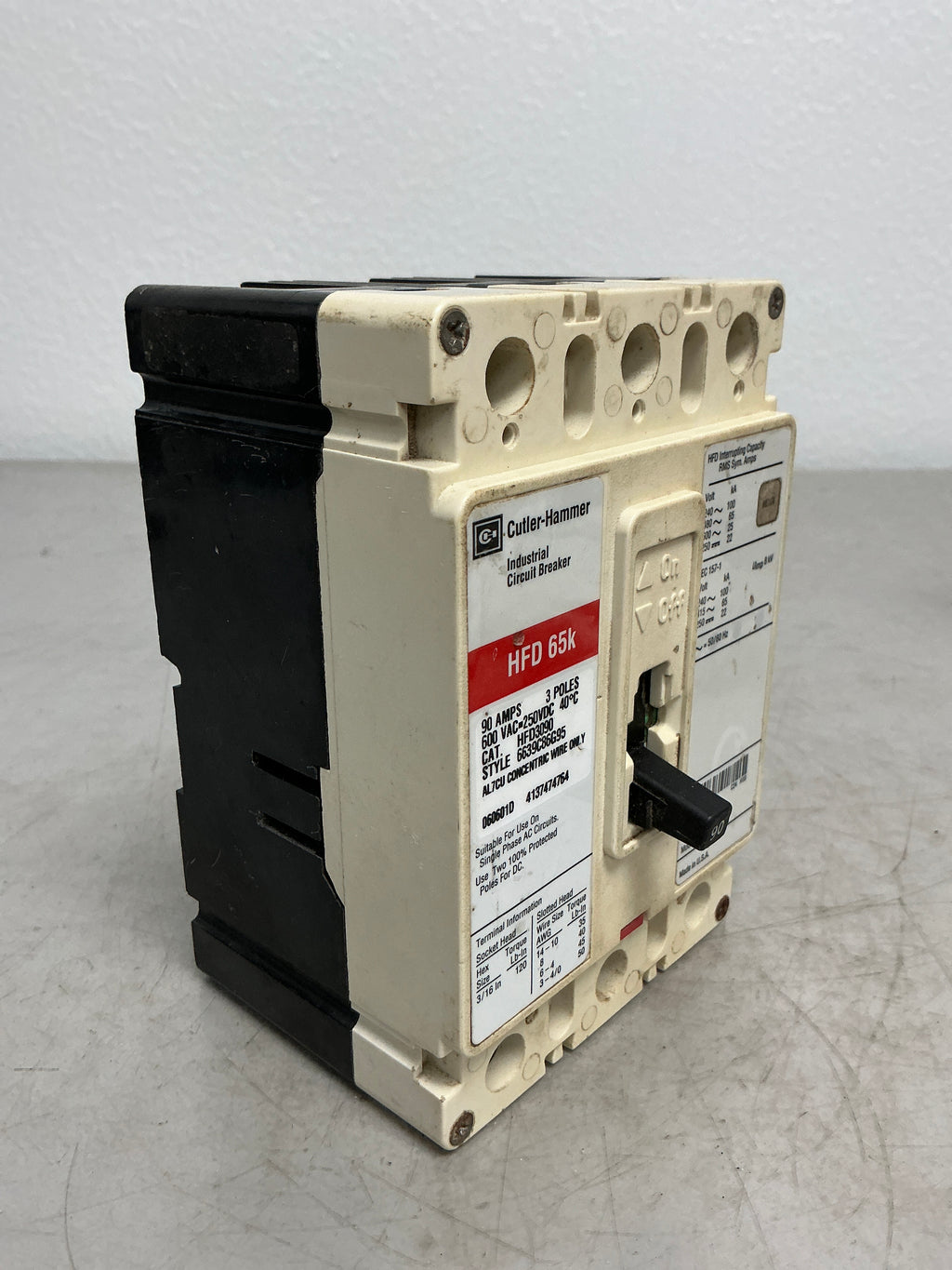 Used HFD3090 3 Pole, 90 Amps, 600 Volts Circuit Breaker