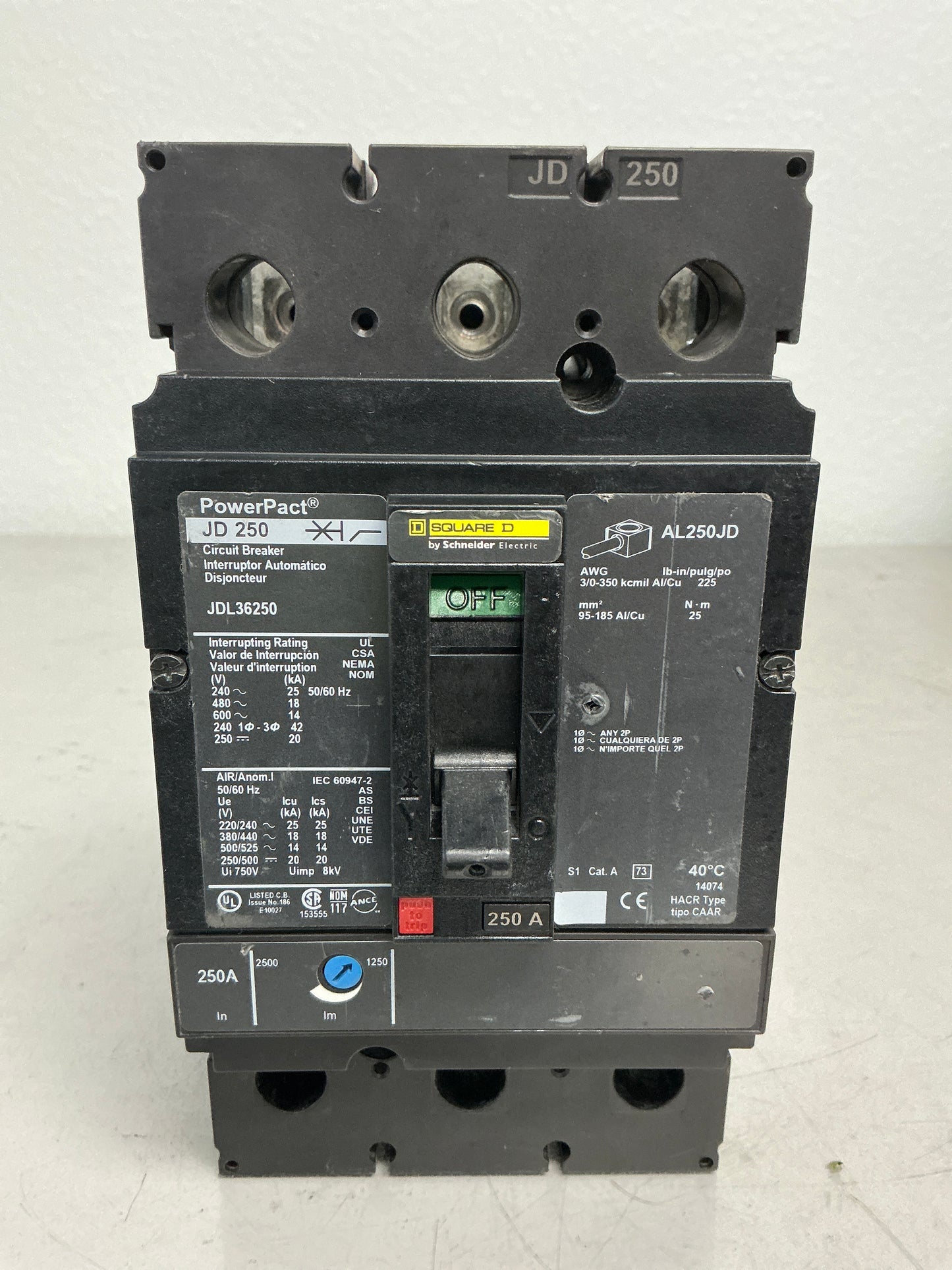 Used Square D JDL36250 3 Pole, 250 Amps, 600 Volts