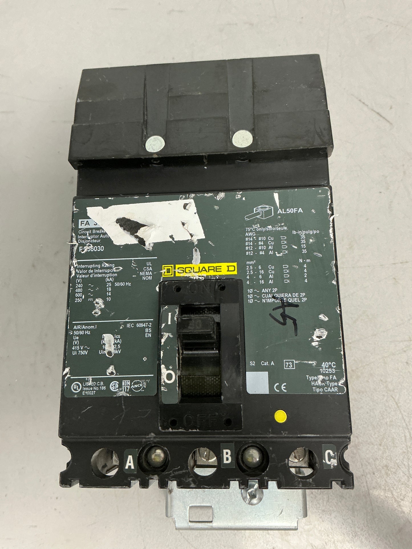 Used Square D FA36030 3 Pole, 30 Amps, 600 Volts
