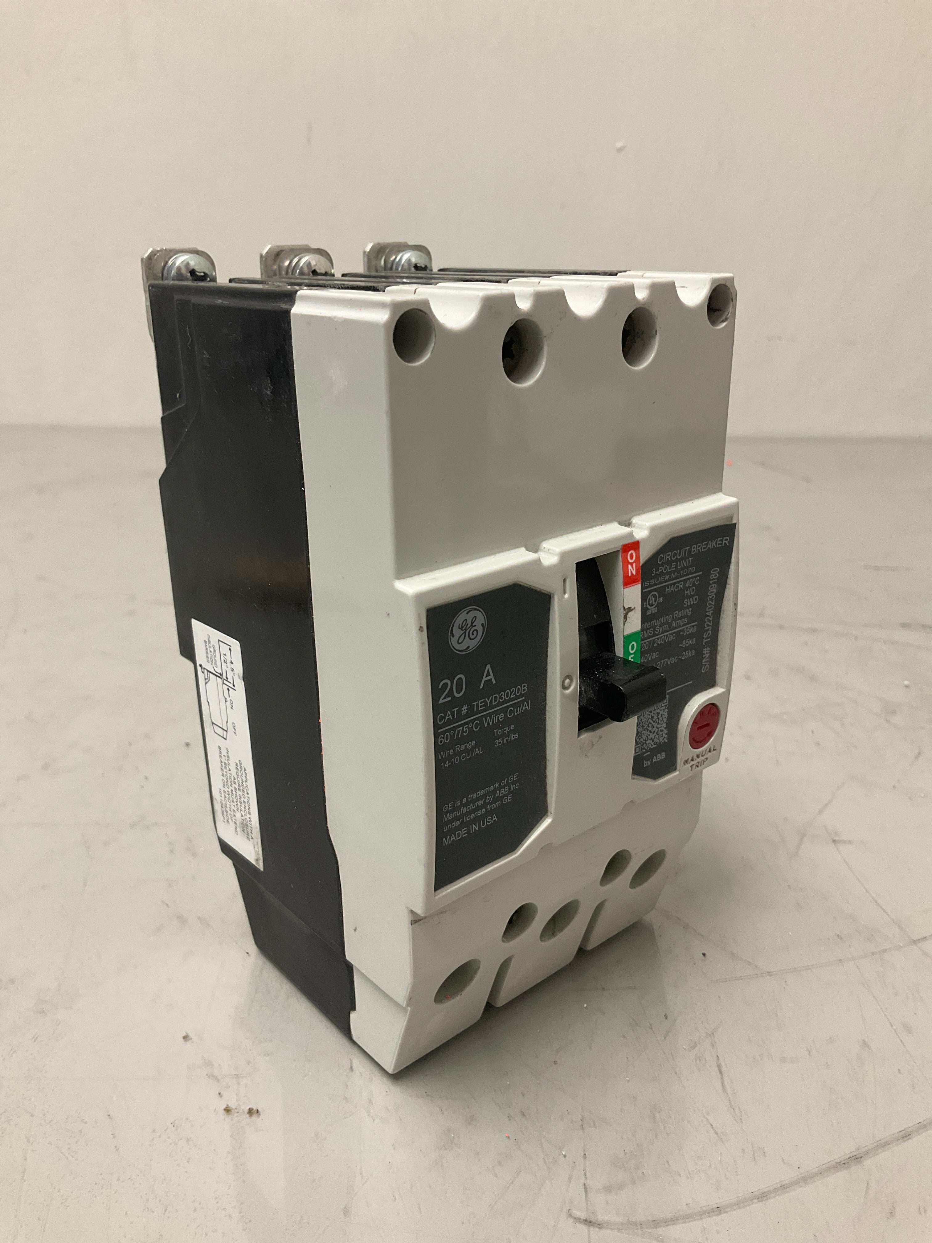 Used TEYD3020B 3 Pole, 20 Amps, 480 Volts Circuit Breaker