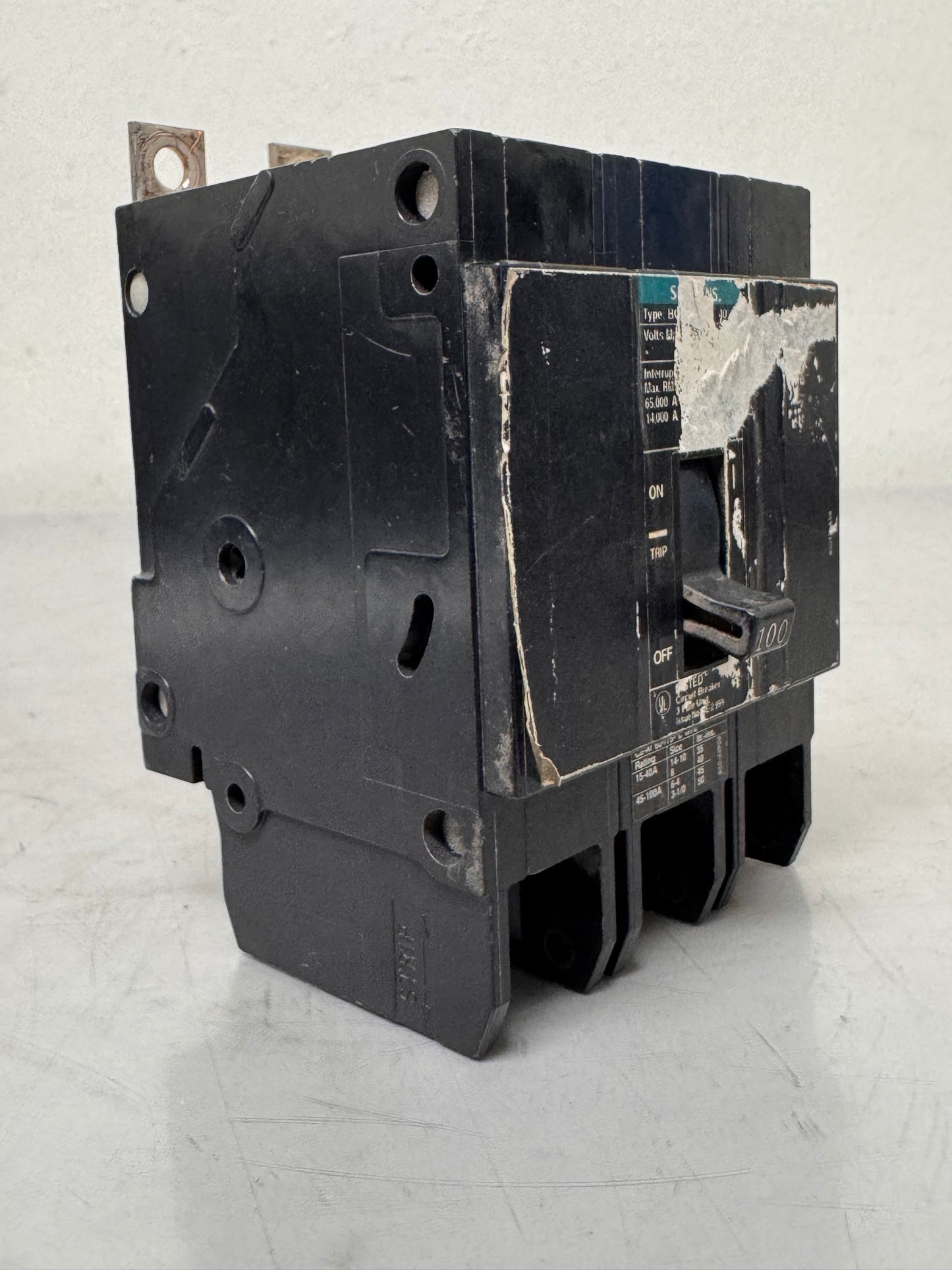 Used Siemens BQD3100 100 Amp, 3 Pole, 480 Volt Breaker