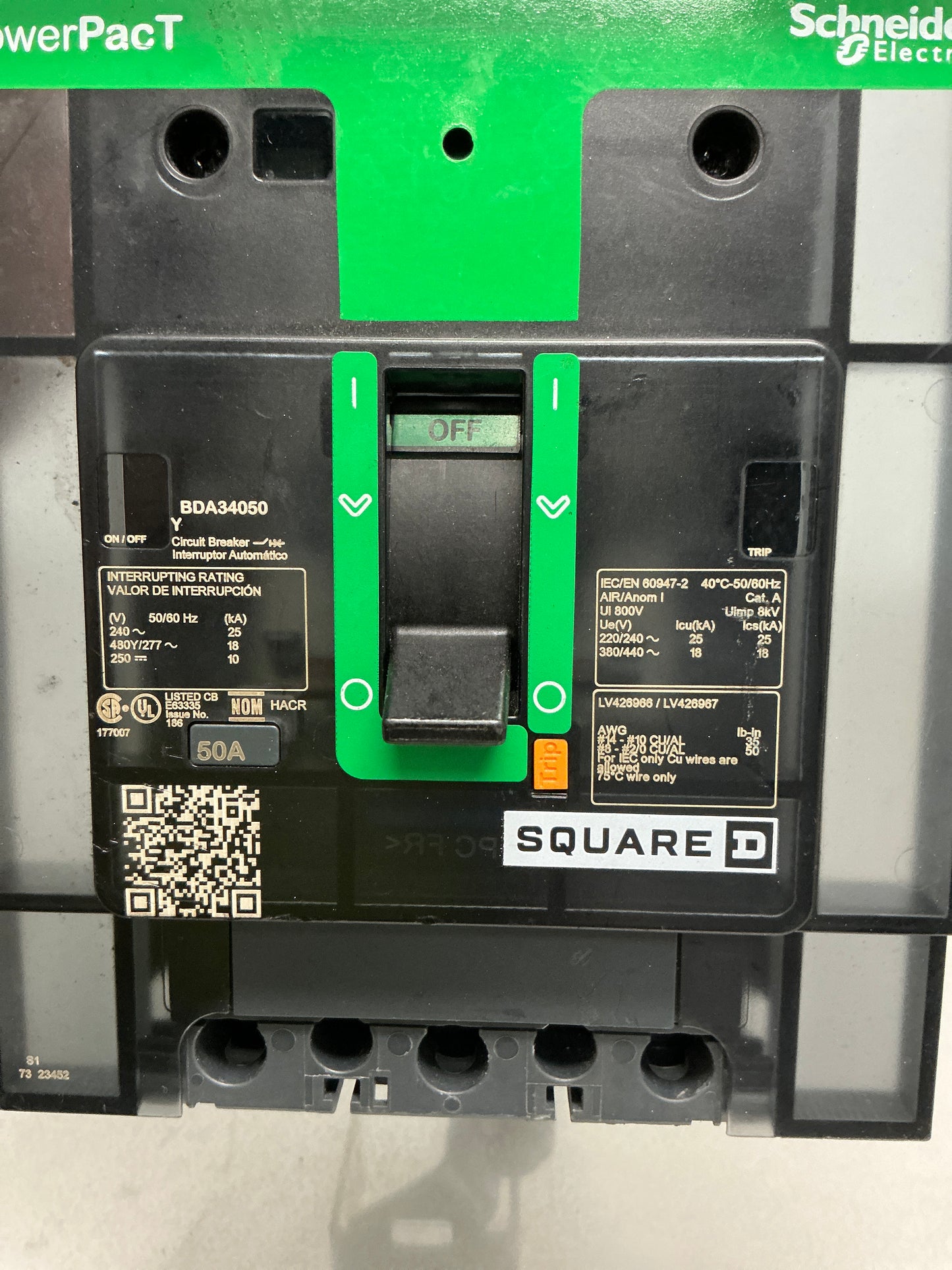 New Square D BDA34050 3 Pole, 480 Volts, 50 Amps