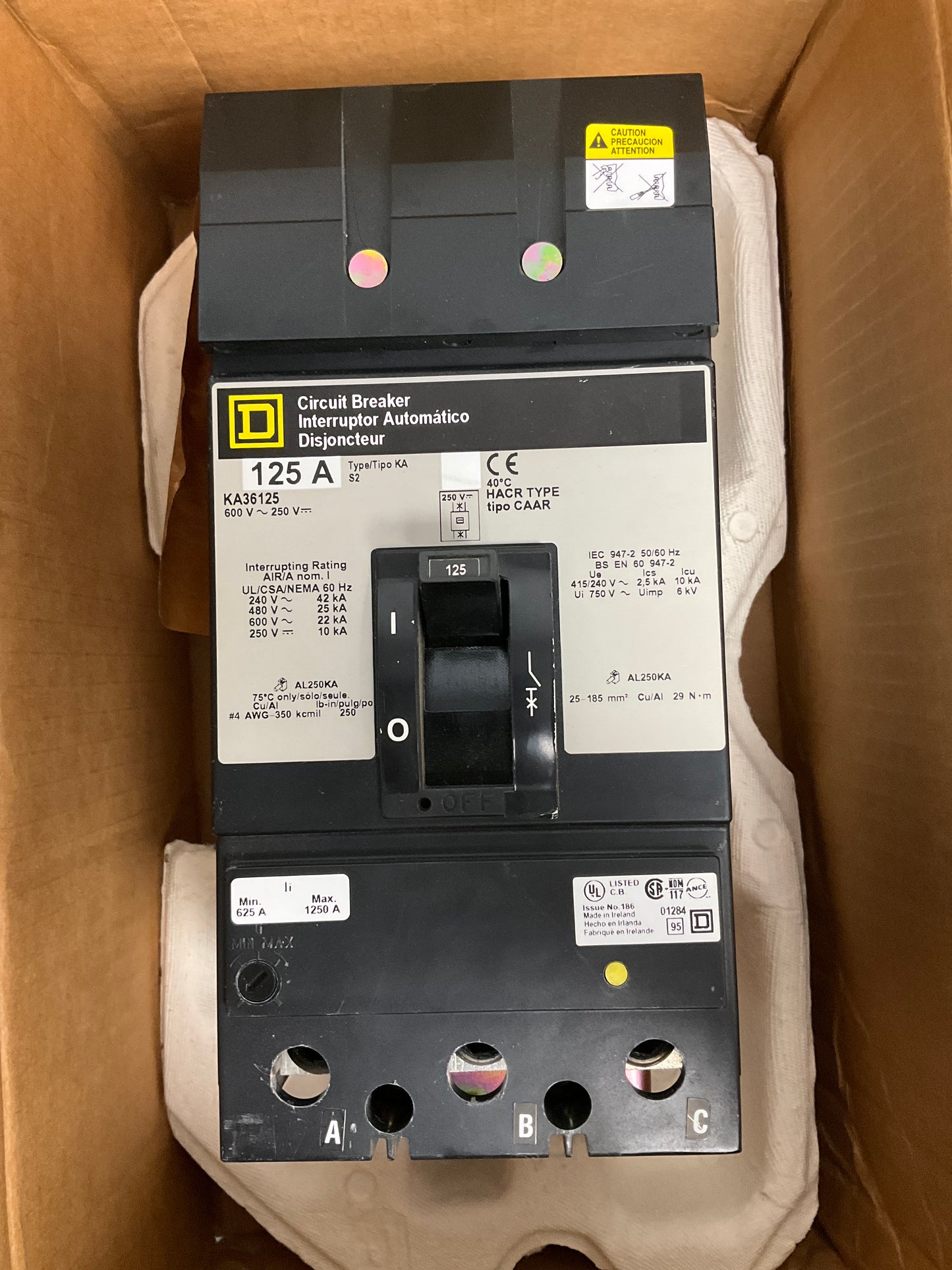 New Square D KA36125 3 Pole, 125 Amps, 600 Volts