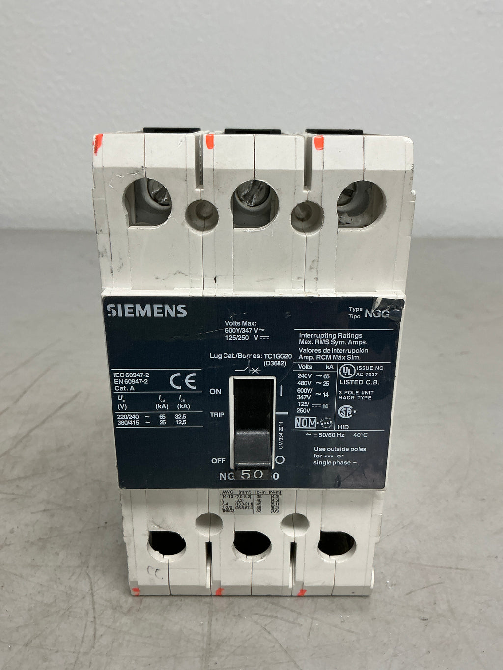 Used Siemens NGG3B50 3 Pole, 50 Amps, Circuit Breaker