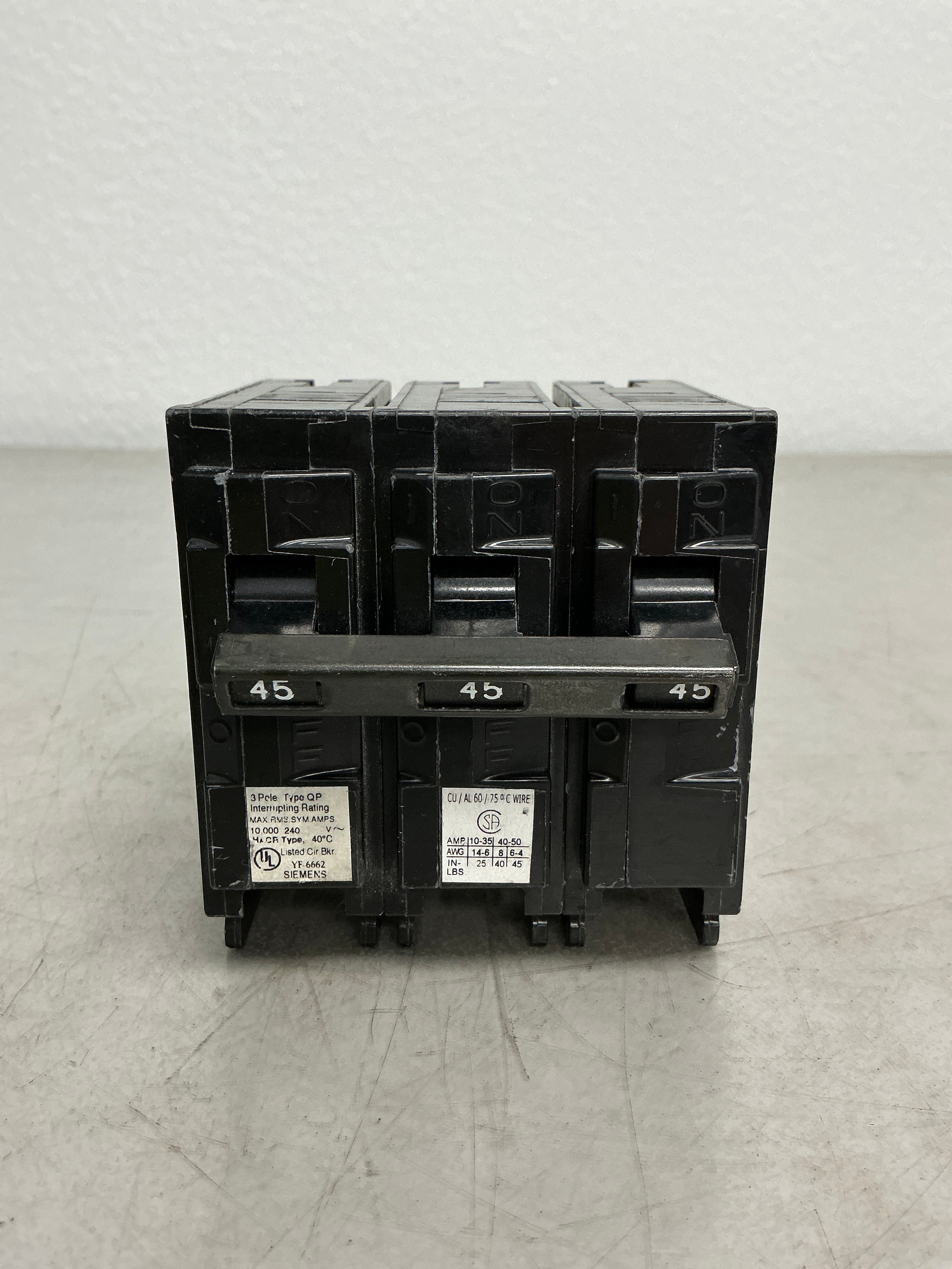 Used Siemens Q345 3 Pole, 45 Amps, 240 Volts