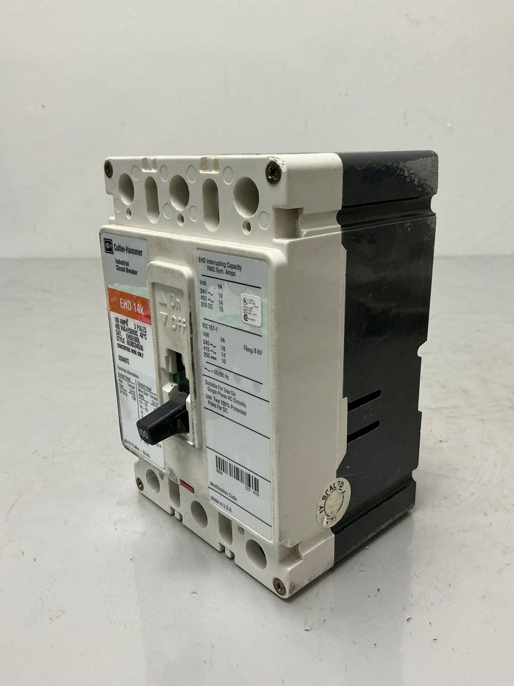 Used Cutler-Hammer EHD3100L 3 Pole, 100 Amps, 480 Volts Circuit Breaker