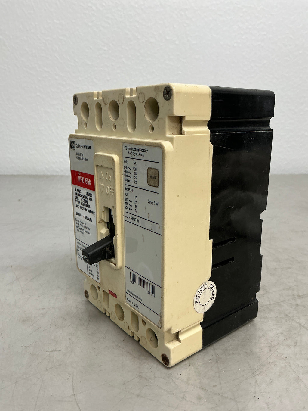Used HFD3090 3 Pole, 90 Amps, 600 Volts Circuit Breaker