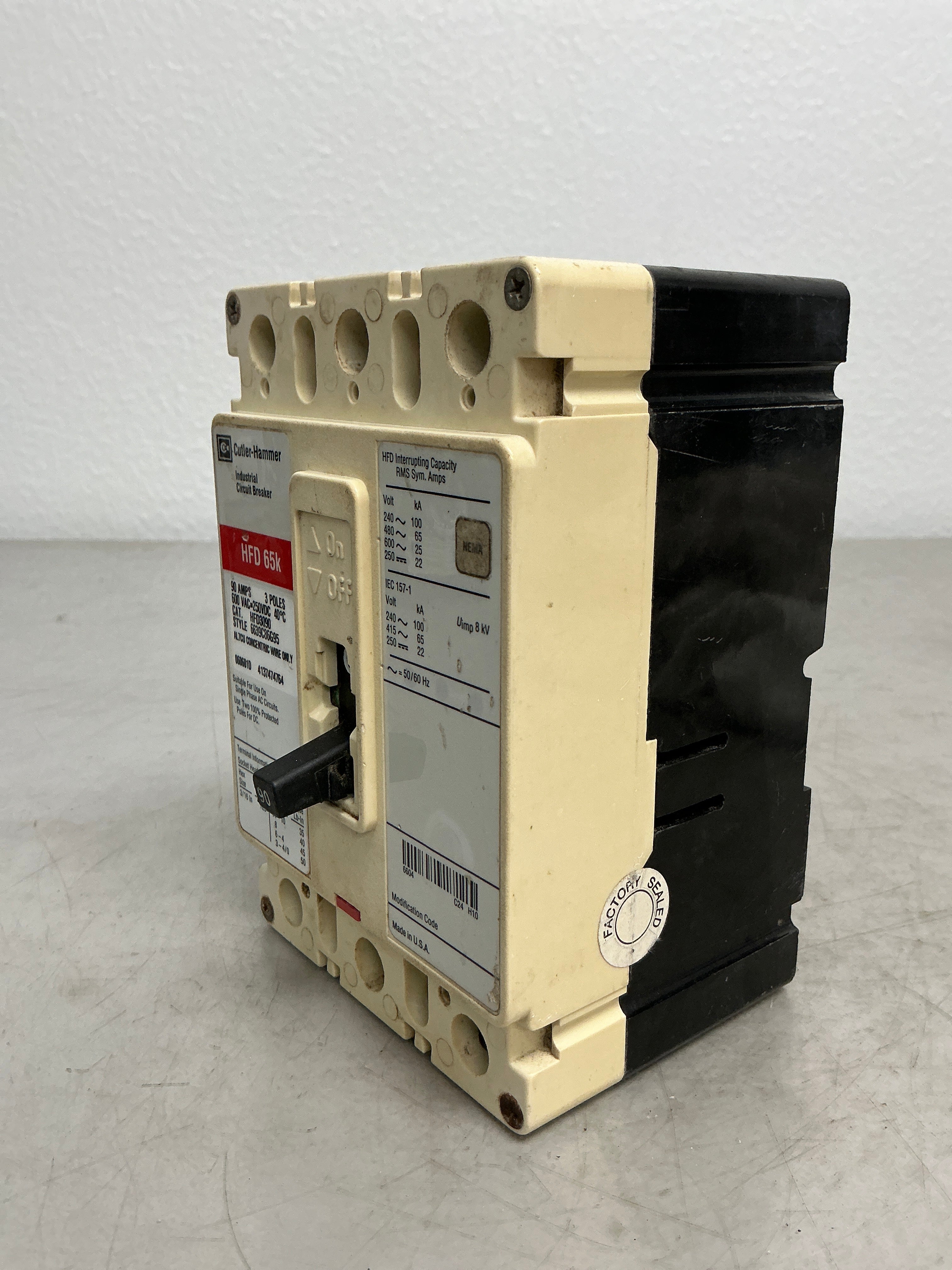 Used HFD3090 3 Pole, 90 Amps, 600 Volts Circuit Breaker