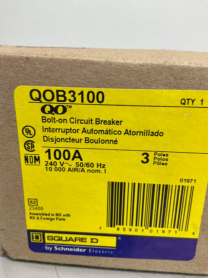New Square D QOB3100 3 Poles, 100 Amps, 240 Volts
