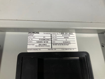 Used Siemens Panelboard 250 Amp Main Lug 30 Circuit 120/240 Volt P1A30MC250CT(item#p1)