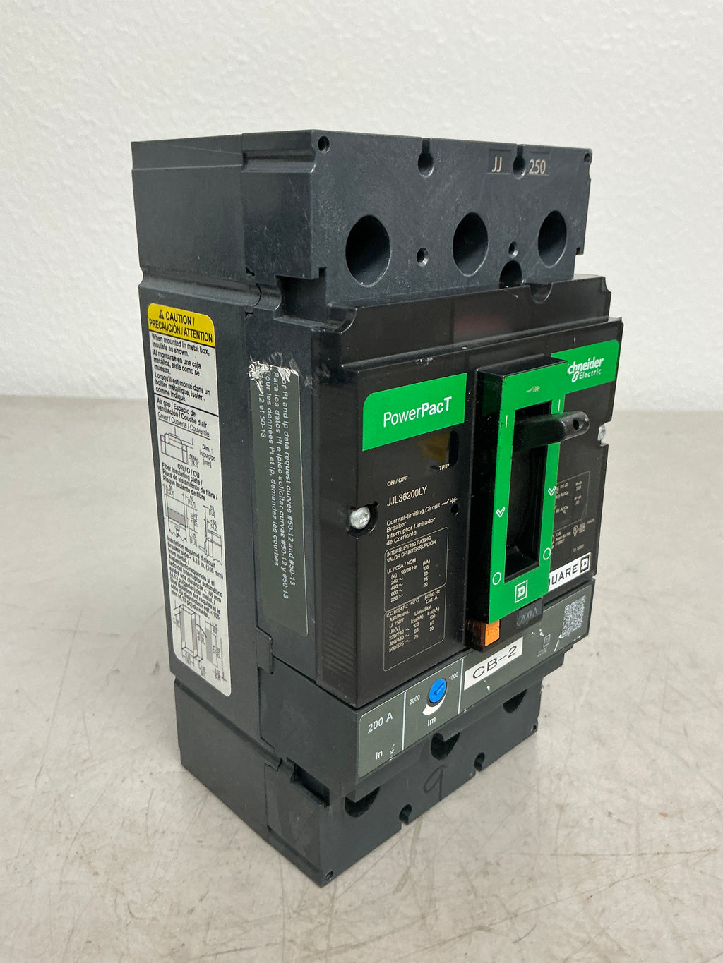 Used Square D JJL36200LY 3 Pole, 200 Amps, Circuit Breaker