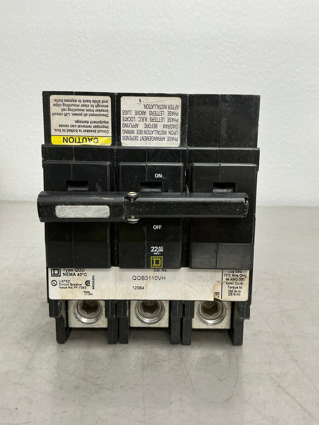 New Square D QOB3110VH 3 Pole, 110 Amps, 240 Volts