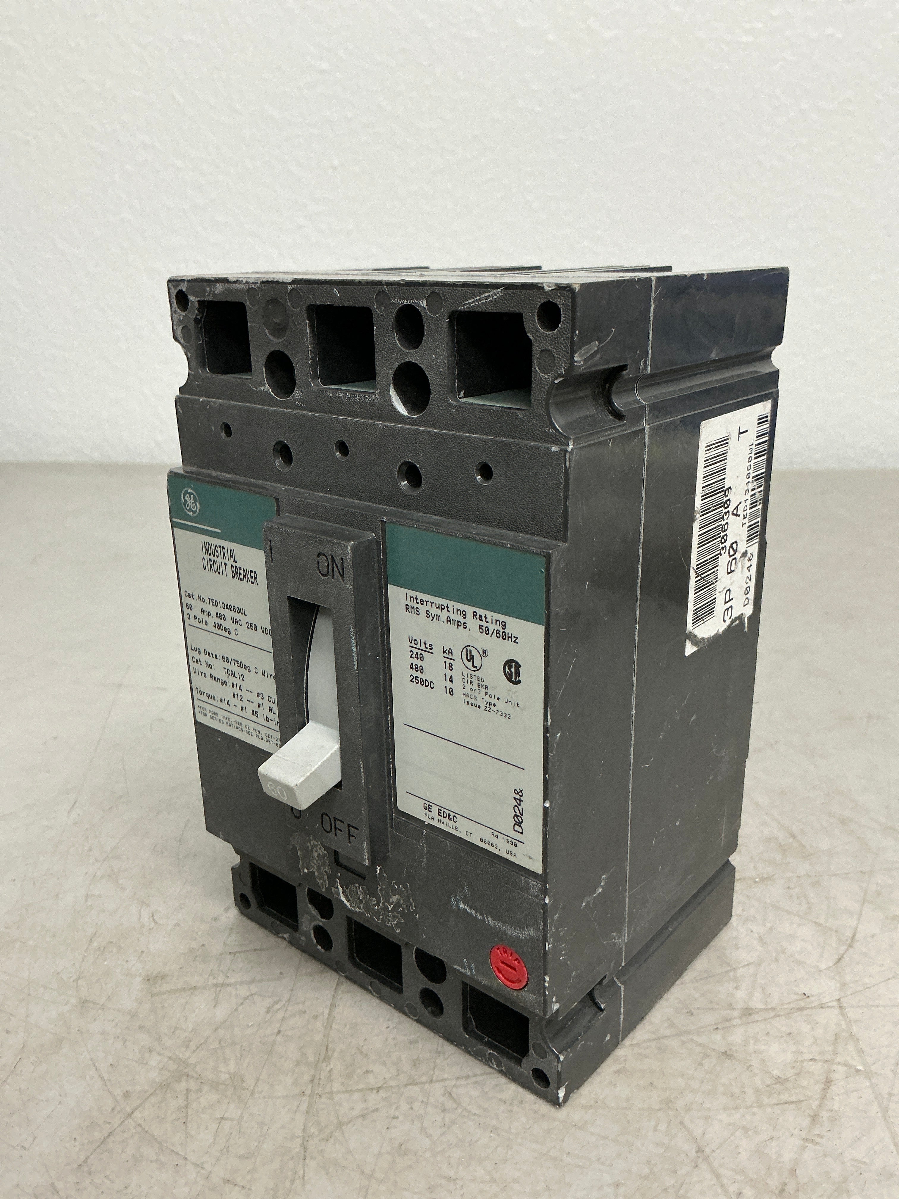Used TED134060WL 3 Pole, 60 Amps, 480 Volts Circuit Breaker