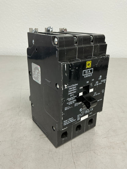 Used Square D EJB34015 3 Pole, 15 Amps, 480 Volts
