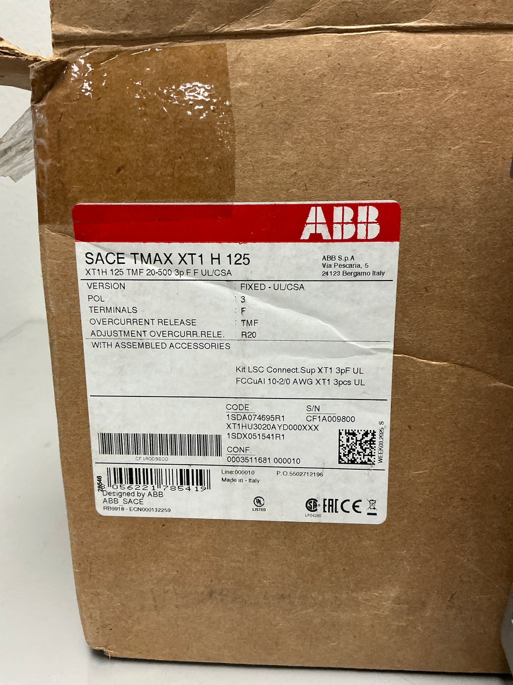 New ABB XT1HU3020AYD000XXX 3 Pole, 20Amps, 480 Volts, Circuit Breaker